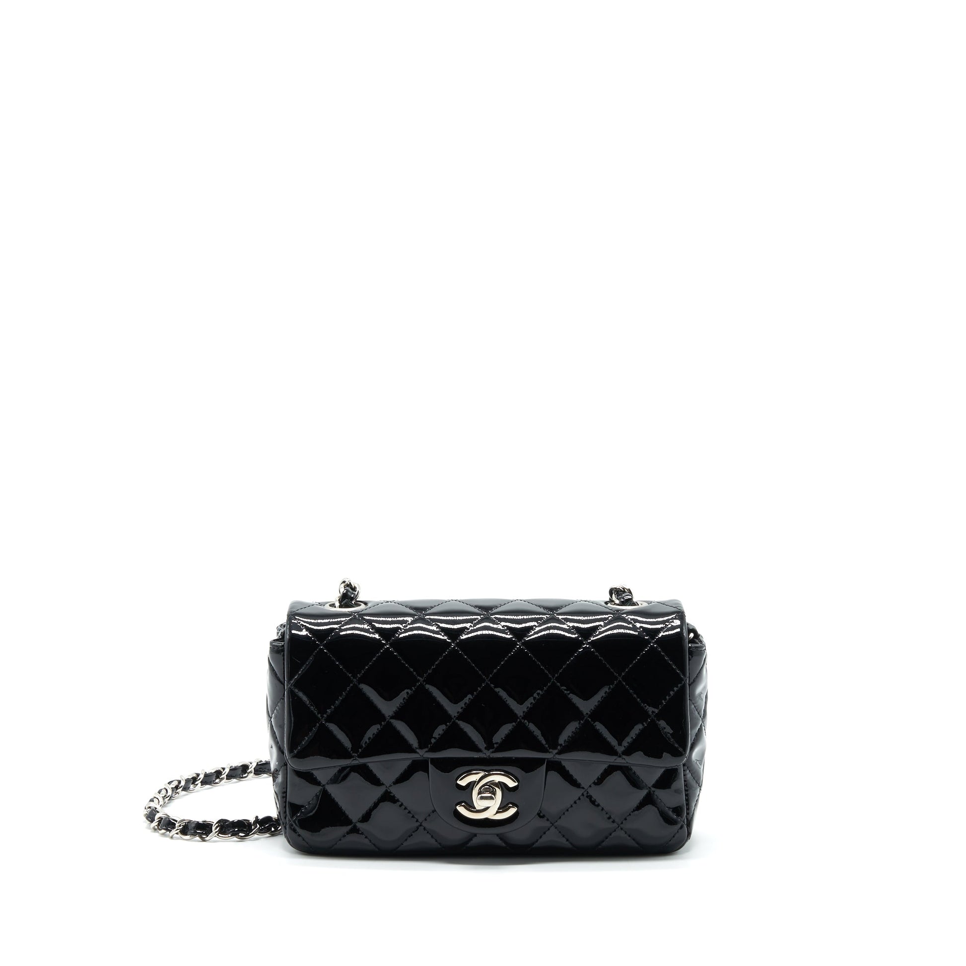 Chanel Rectangular Flap Patent SHW Black Leather Shoulder Bag Shw 1