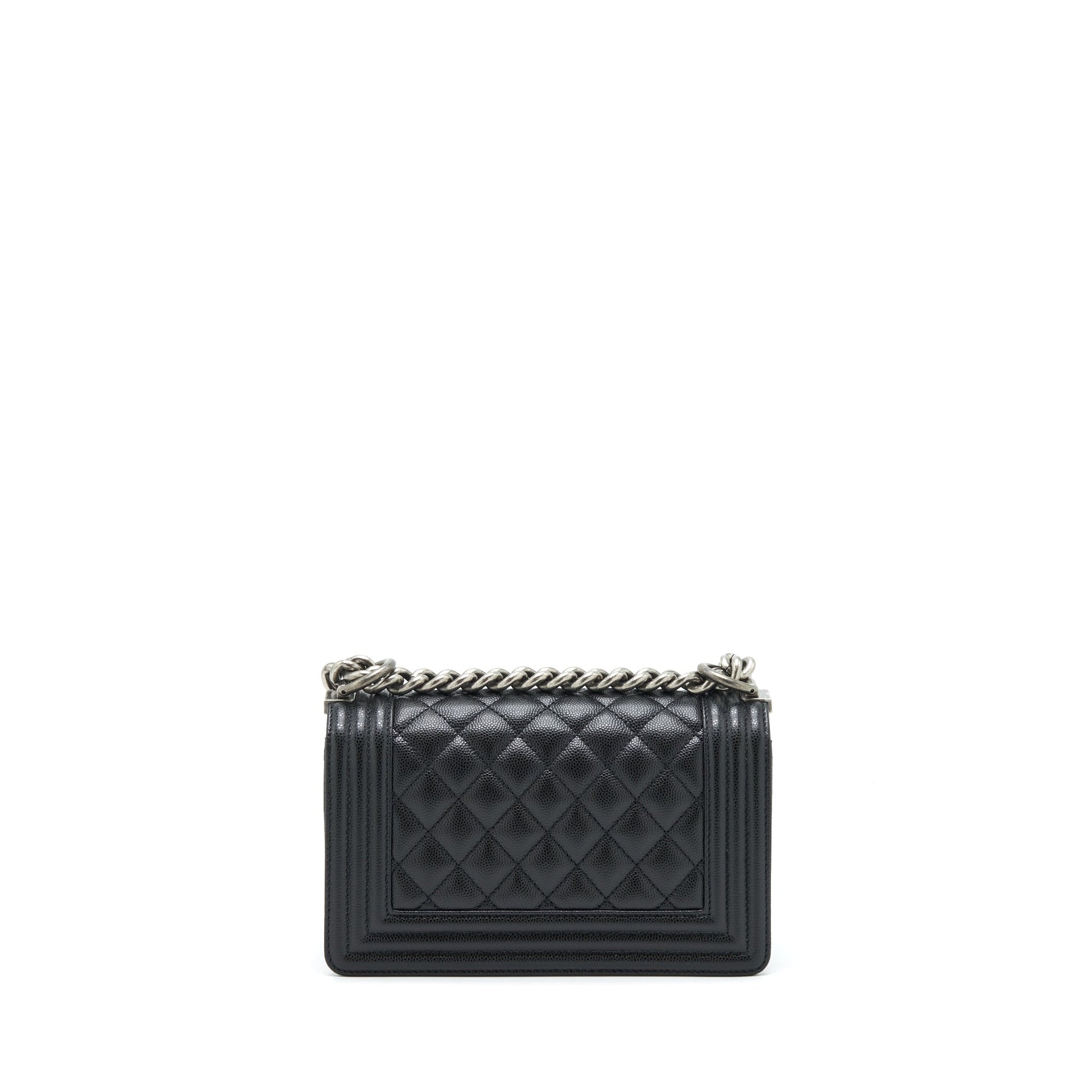 Chanel Boy Caviar Ruthenium Sliver Hardware Microchipï¼ Black Small Handbag