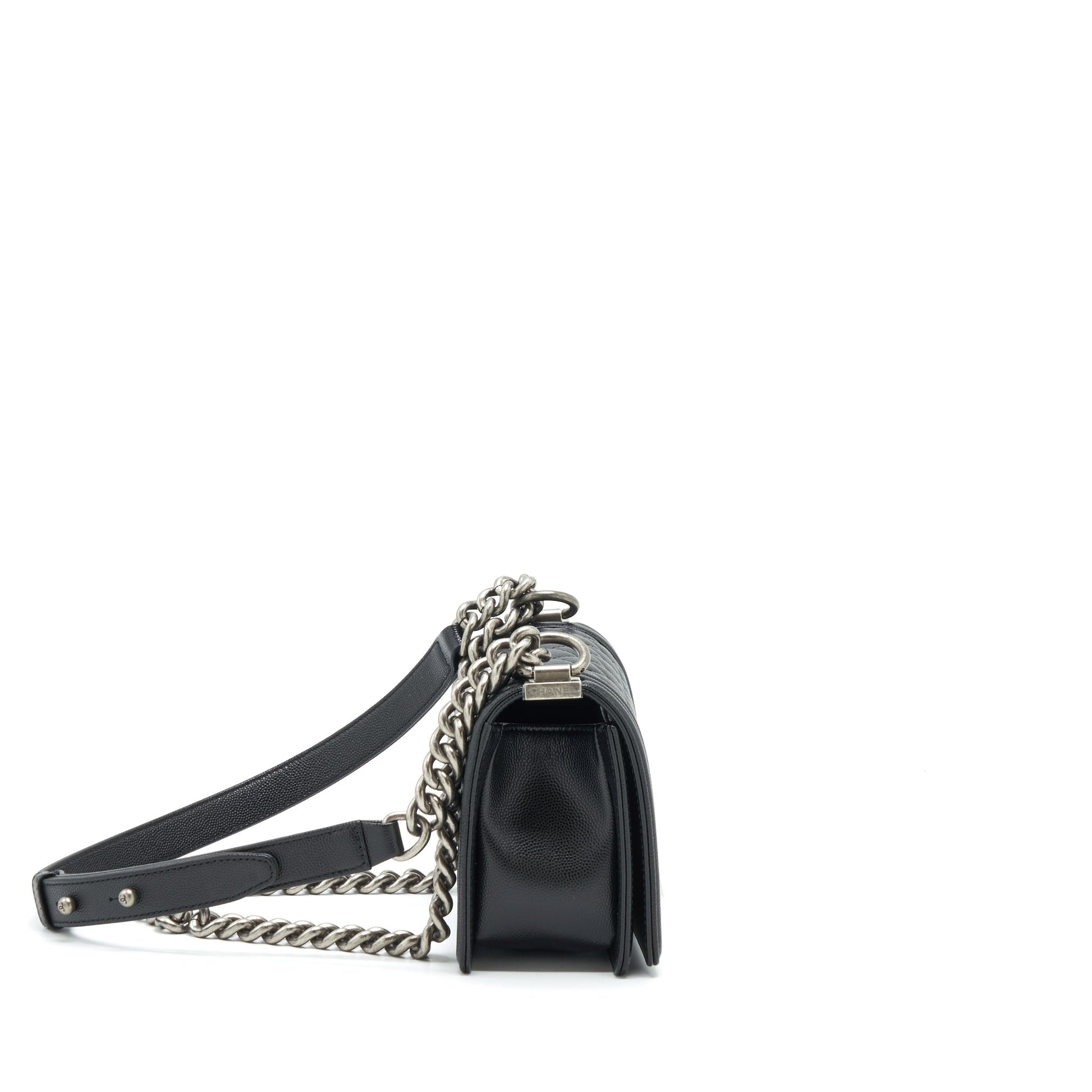 Chanel Boy Caviar Ruthenium Sliver Hardware Microchipï¼ Black Small Handbag