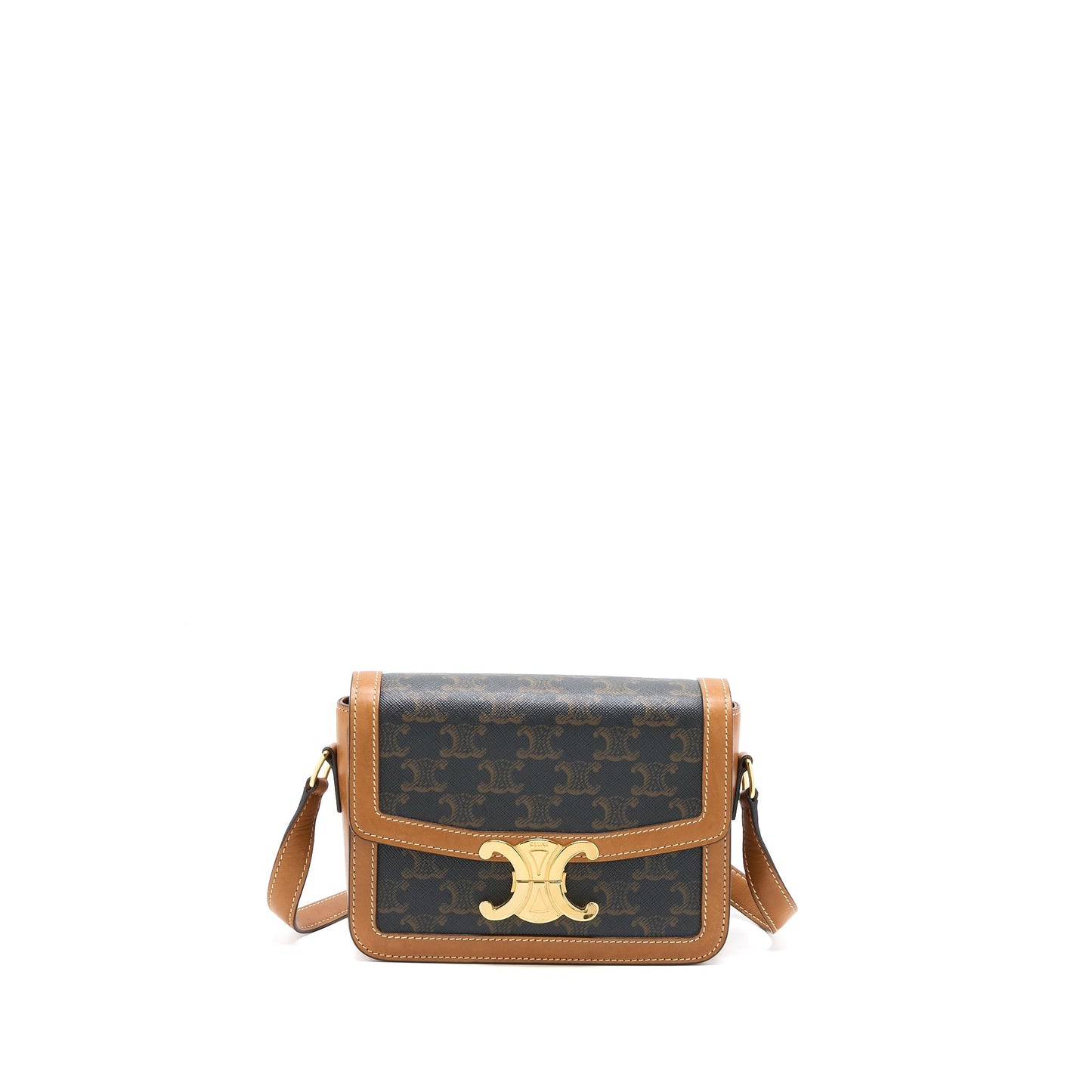 Celine Teen Triomphe Purse In Triomphe Nature Calfskin Canvas Travel Bag