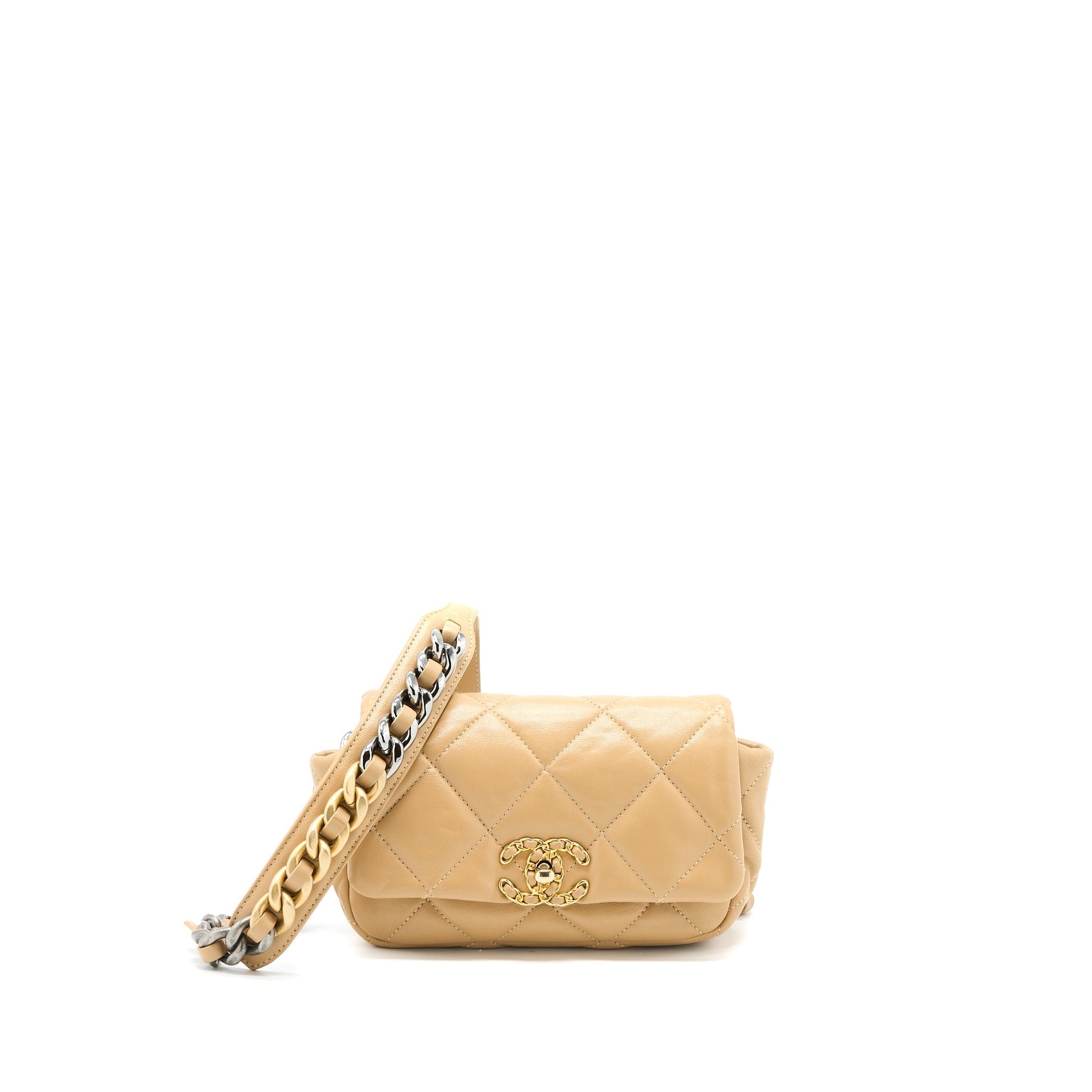 Chanel 19 Belt Lambskin Dark Hardware Multicolour Beige