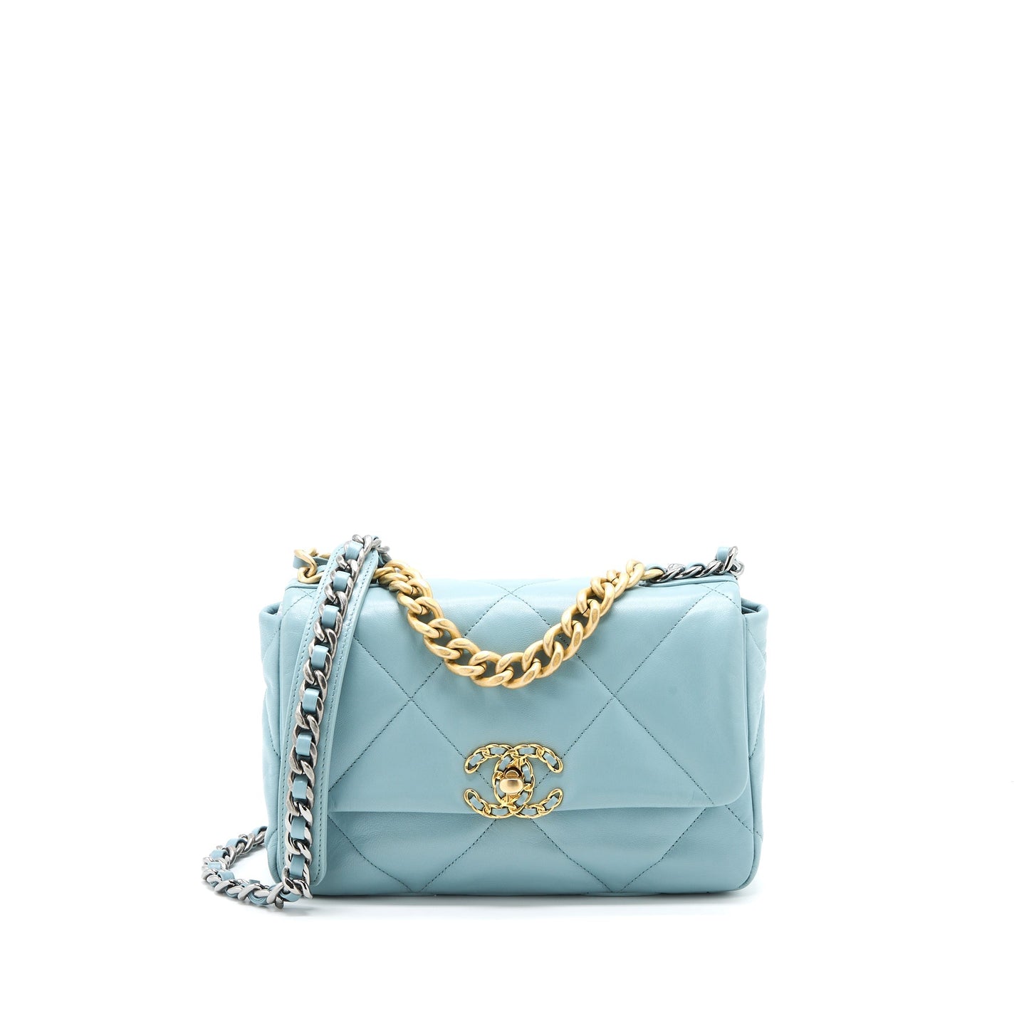 Chanel 19 Lambskin Light Hardware Multicolour Blue Small Handbag