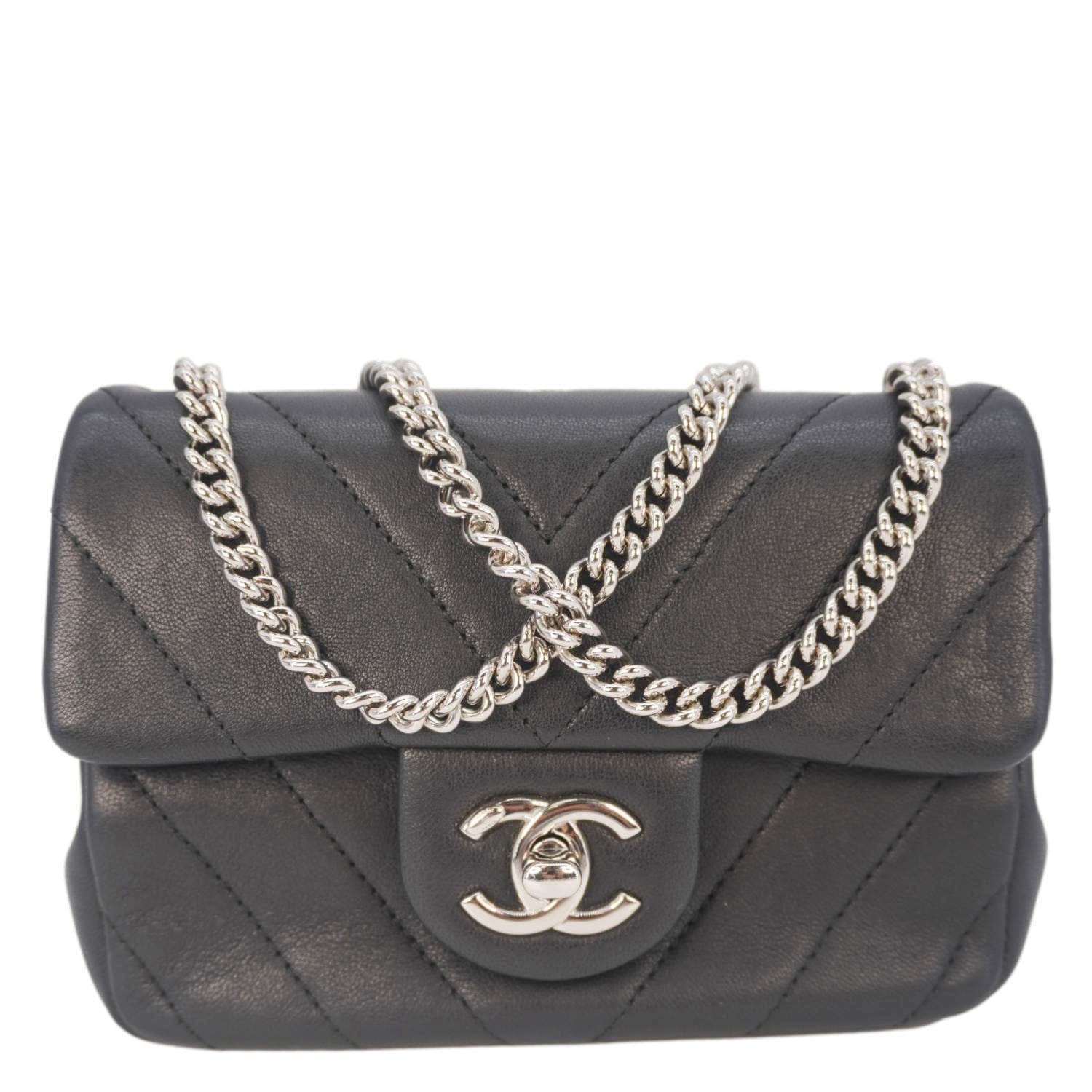 Chanel Mini Flap Quilted Chevron Leather Crossbody Bag Black