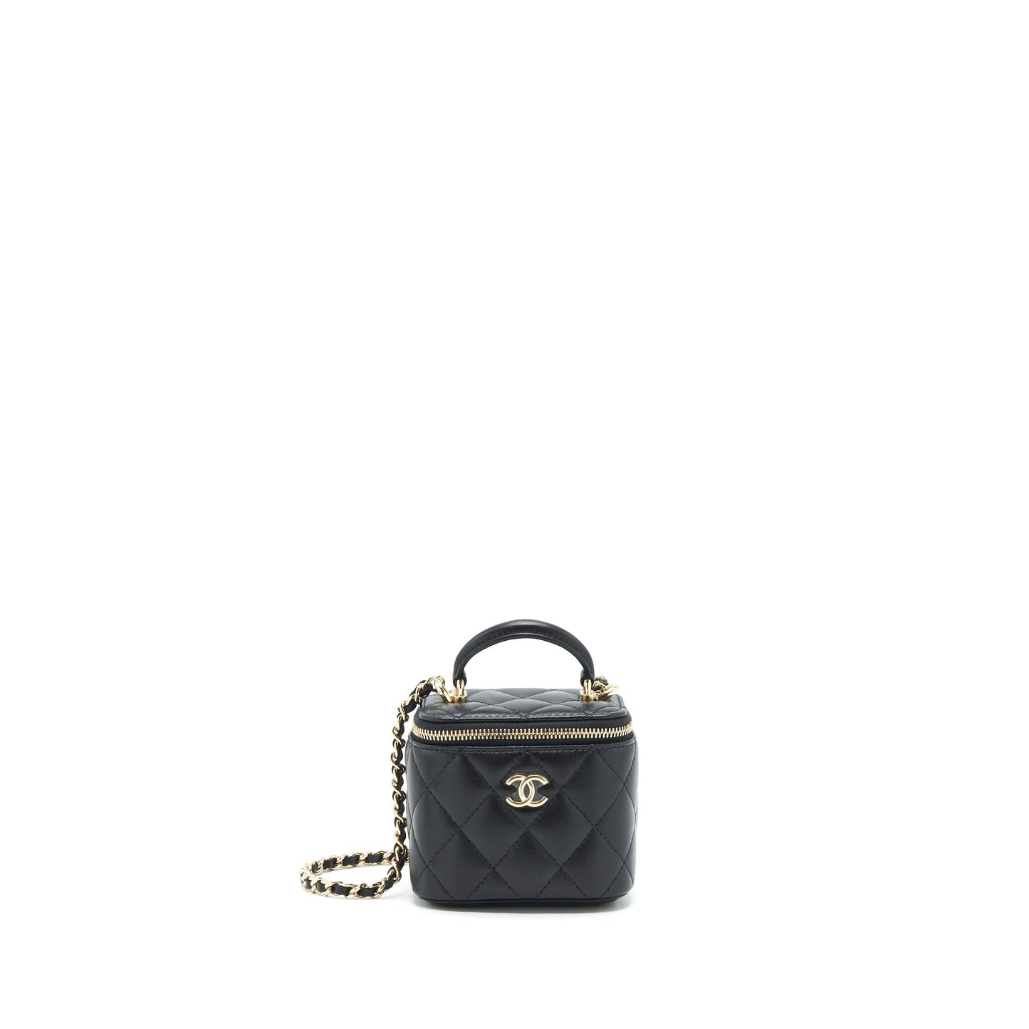Chanel Top Handle Vanity Lambskin LGHW Black Mini Bag
