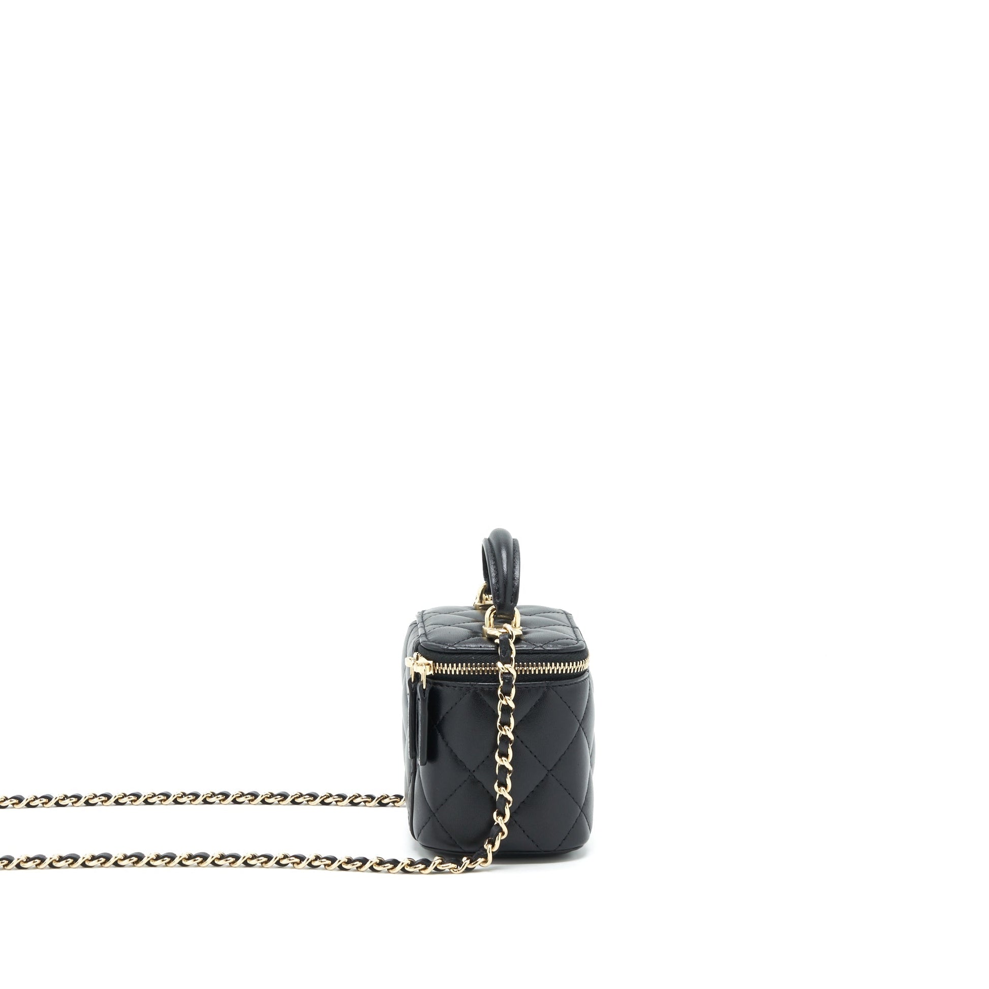 Chanel Top Handle Vanity Lambskin LGHW Black Mini Bag