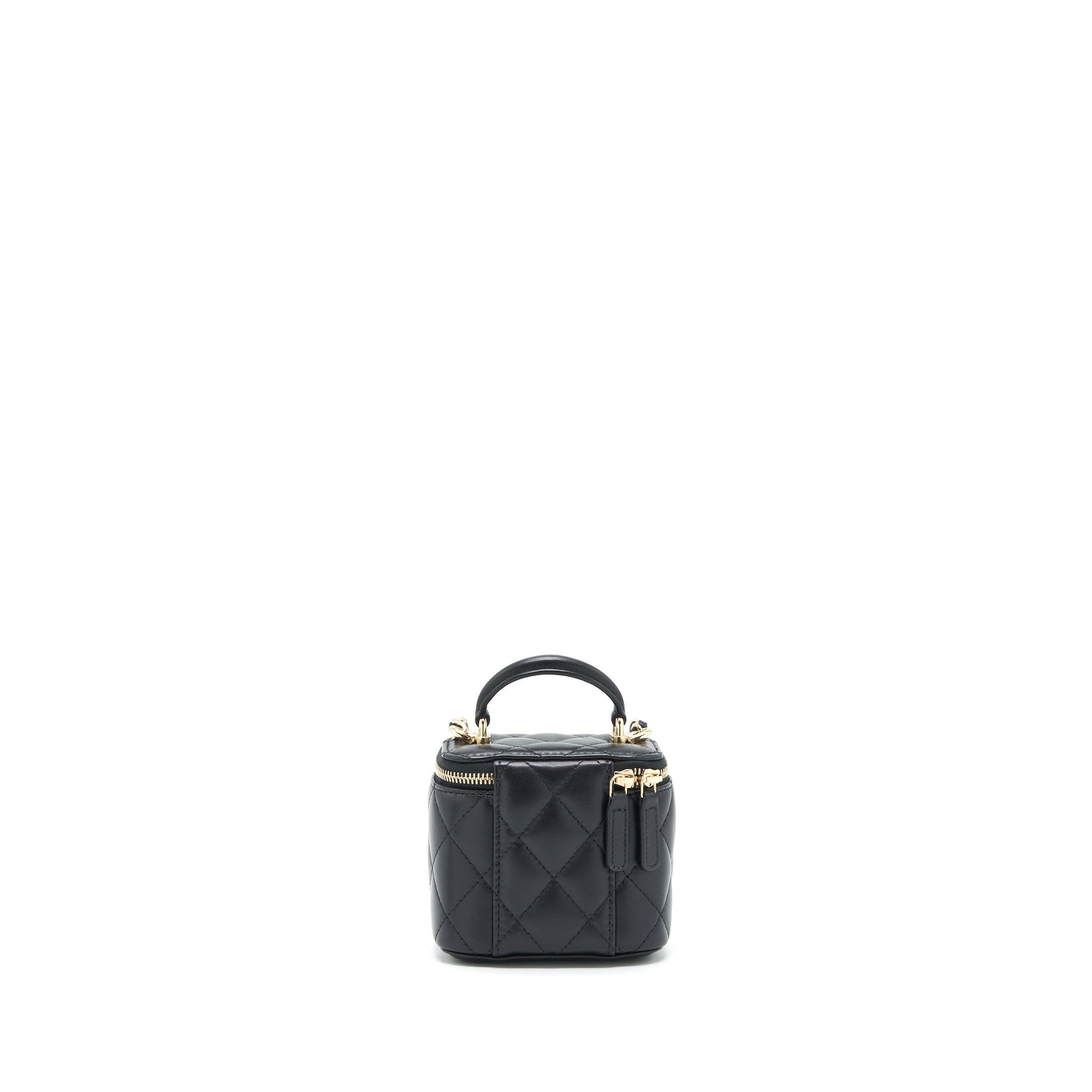 Chanel Top Handle Vanity Lambskin LGHW Black Mini Bag