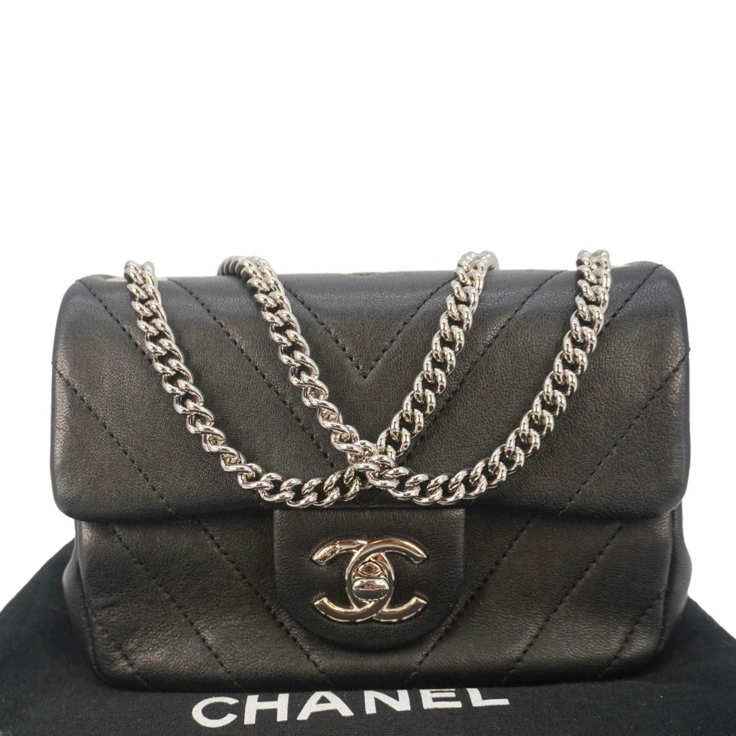 Chanel Mini Flap Quilted Chevron Leather Crossbody Bag Black