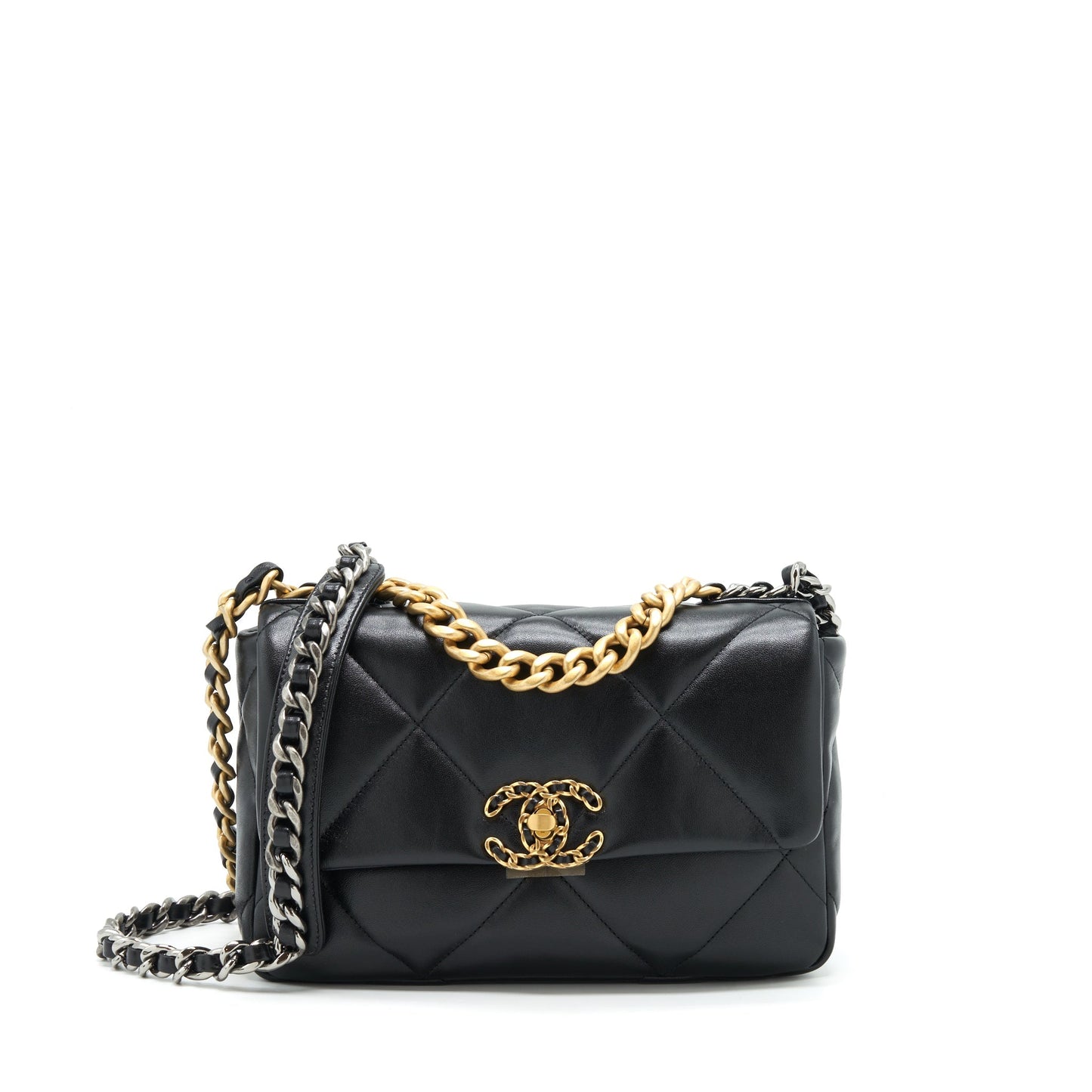 Chanel 19 Lambskin GHW Microchip Black Small Handbag