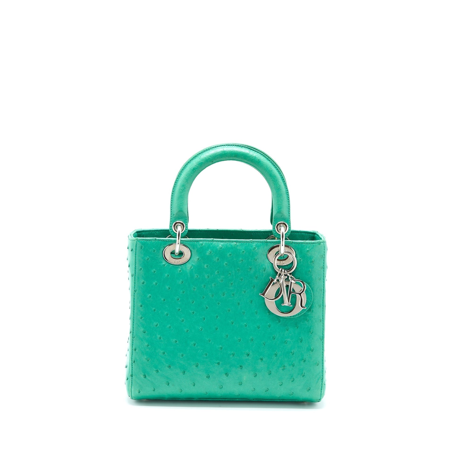 Dior Lady Ostrich Handbag Green Medium Travel Bag