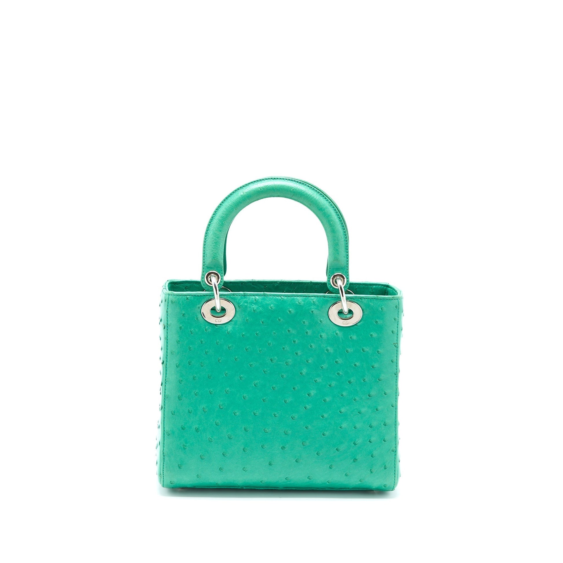 Dior Lady Ostrich Handbag Green Medium Travel Bag
