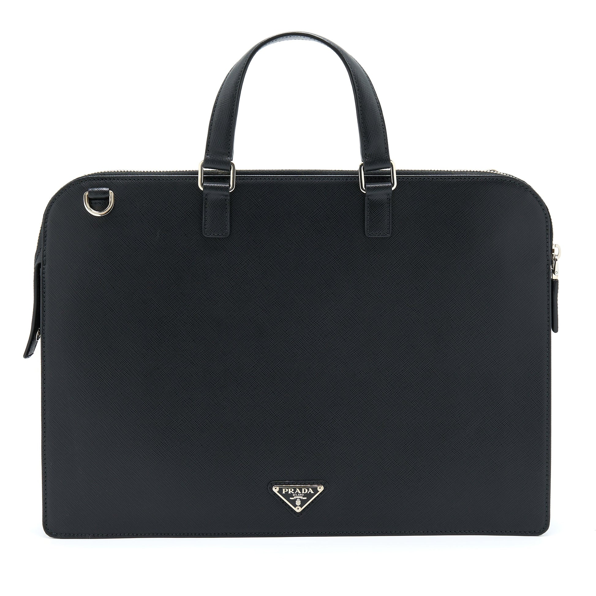 Prada Saffiano Briefcase Handbag Black Travel Bag