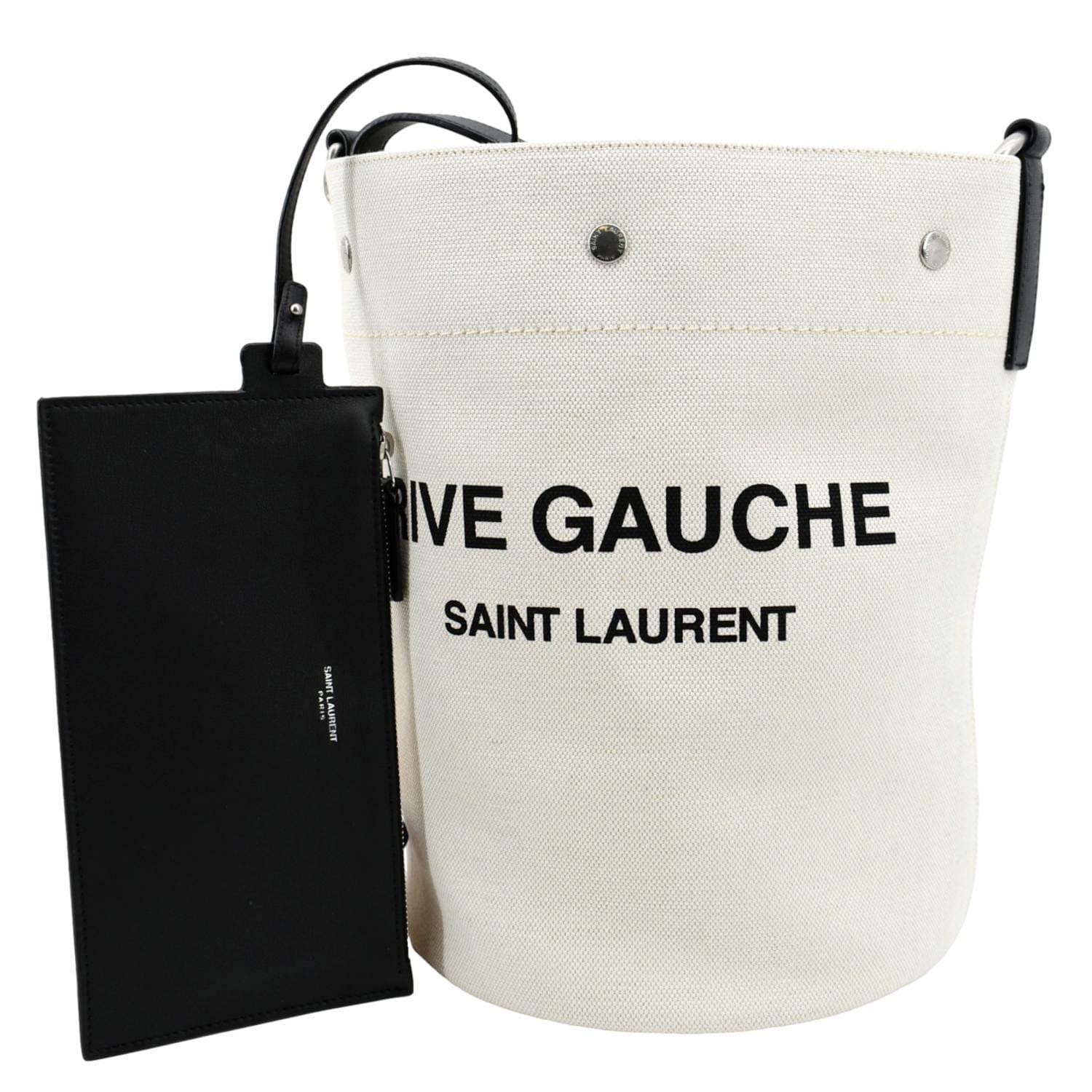 YSL Saint Laurent Yves Rive Gauche Linen Bag White Bucket Shoulder Bag