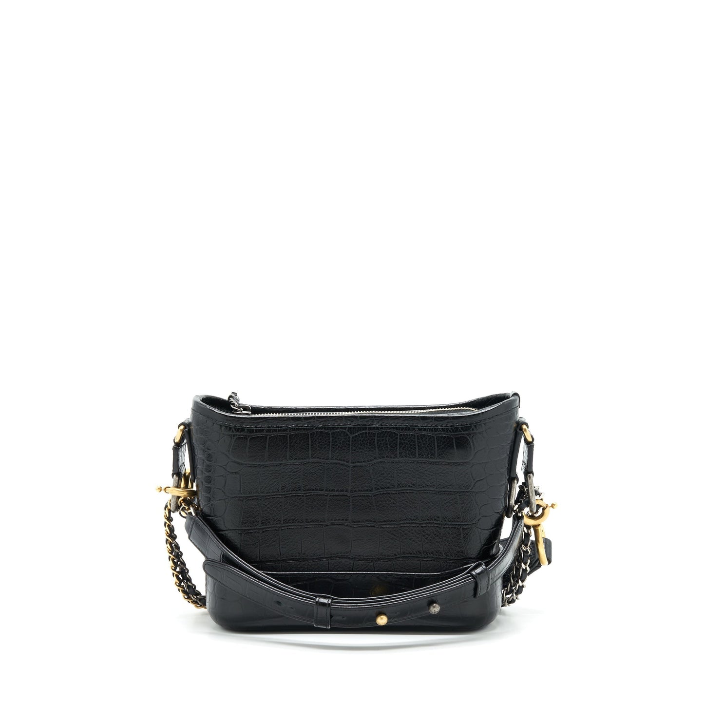 Chanel Gabrielle Hobo Handle Croc-Embossed Calfskin Hardware Black Gold Silver Small Shoulder Bag