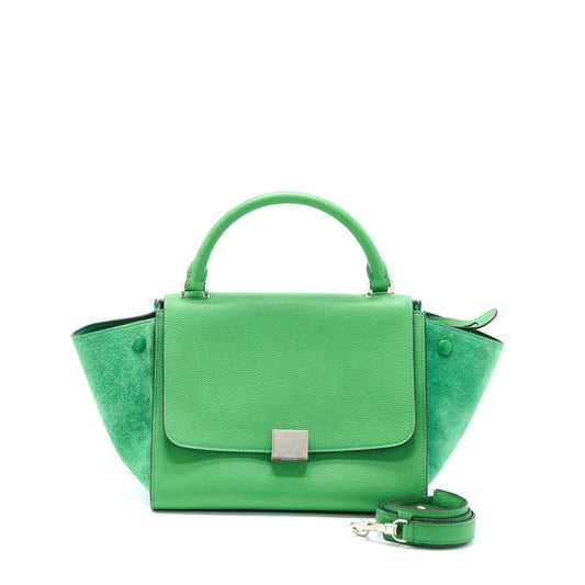 Celine Trapeze Purse Calfskin Handbag Suede Green Travel Bag
