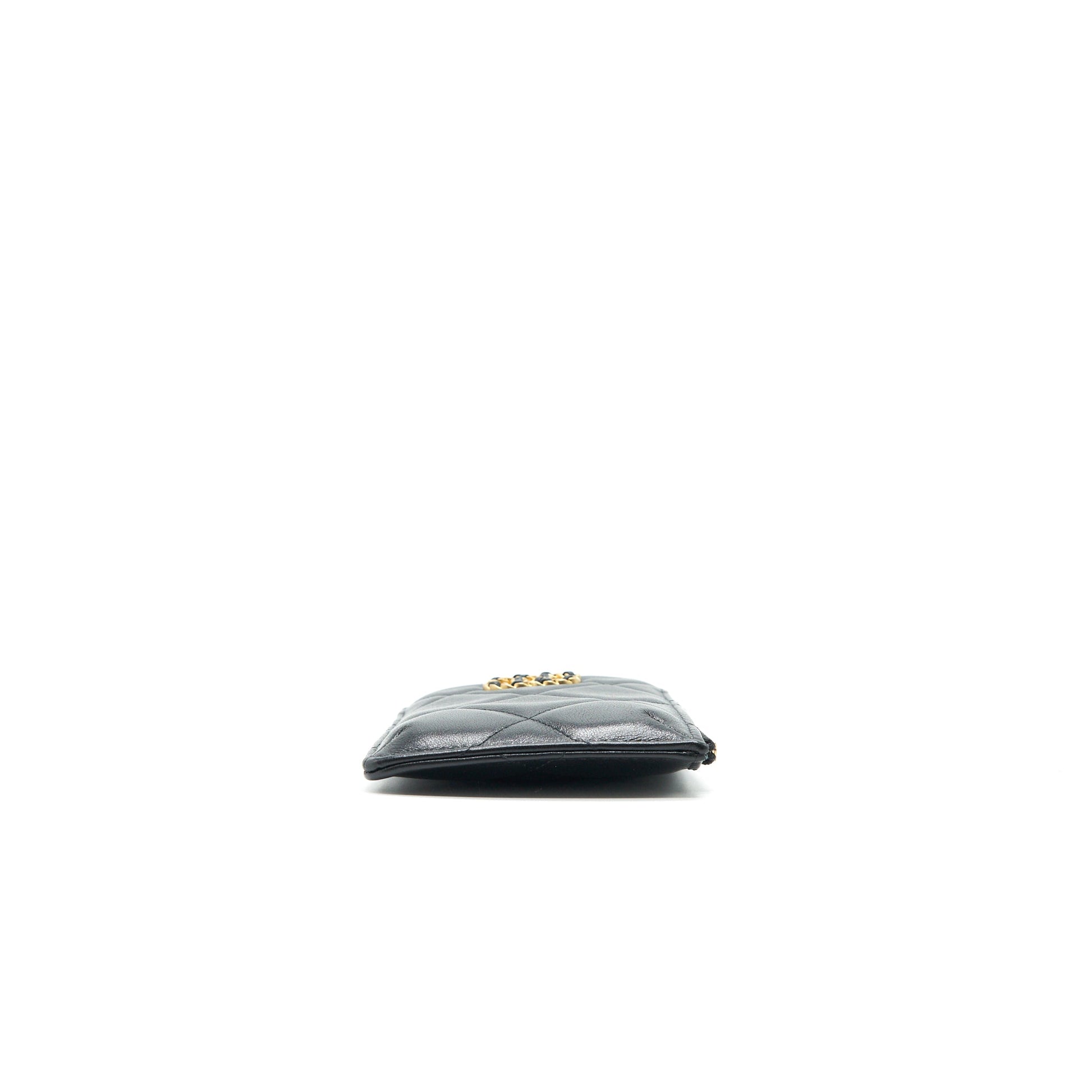 Chanel 19 Phone Card Holder Lambskin Quilted Black Wallet Case