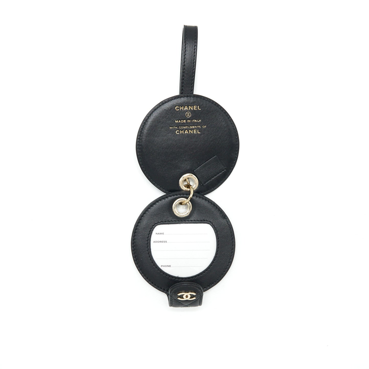 Chanel QUILTED LUGGAGE TAG LAMBSKIN LGHW Black Handbag