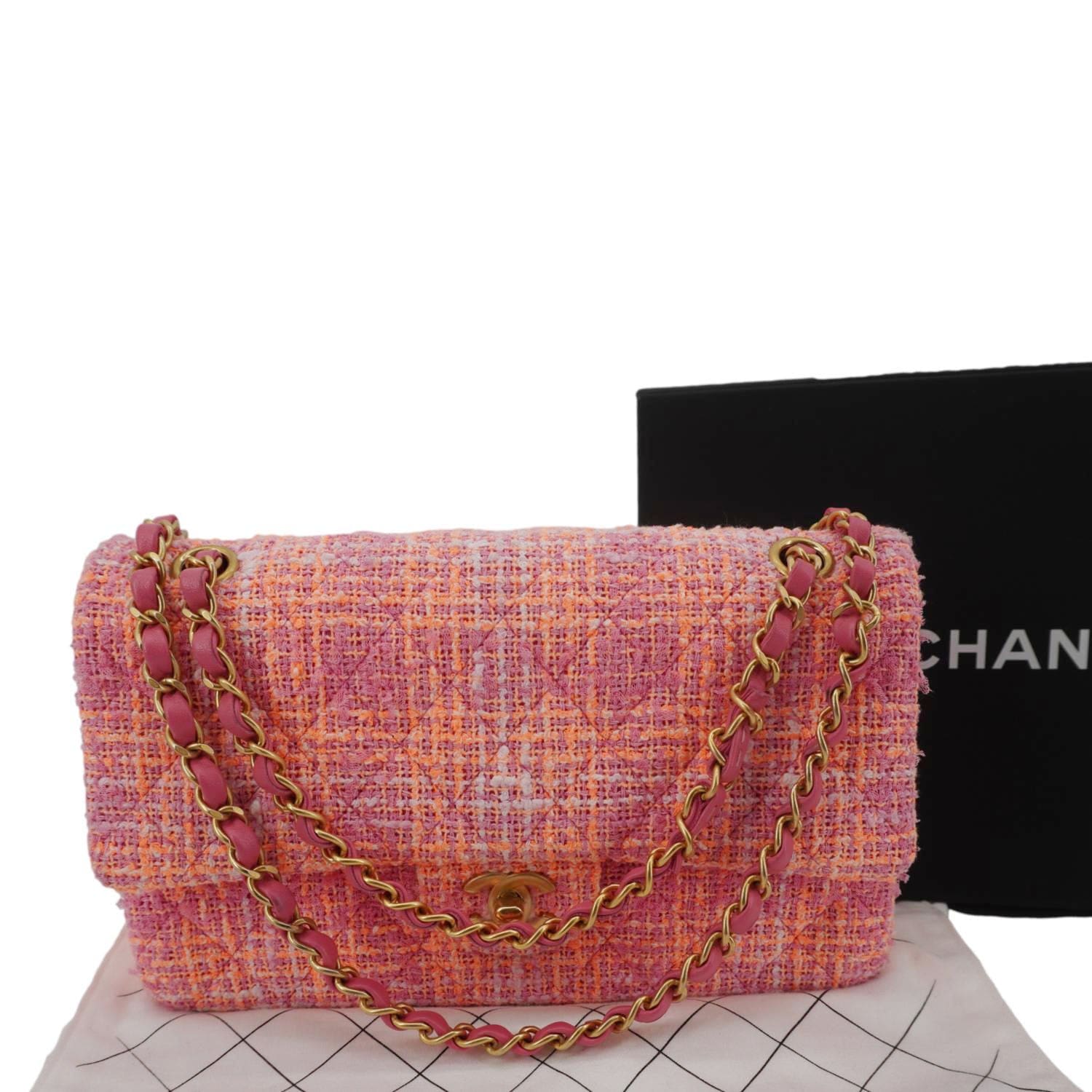 Chanel Rectangular Flap Quilted Tweed Pink Travel Bag