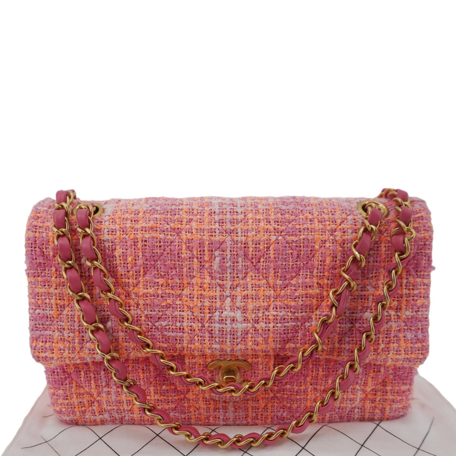 Chanel Rectangular Flap Quilted Tweed Pink Travel Bag