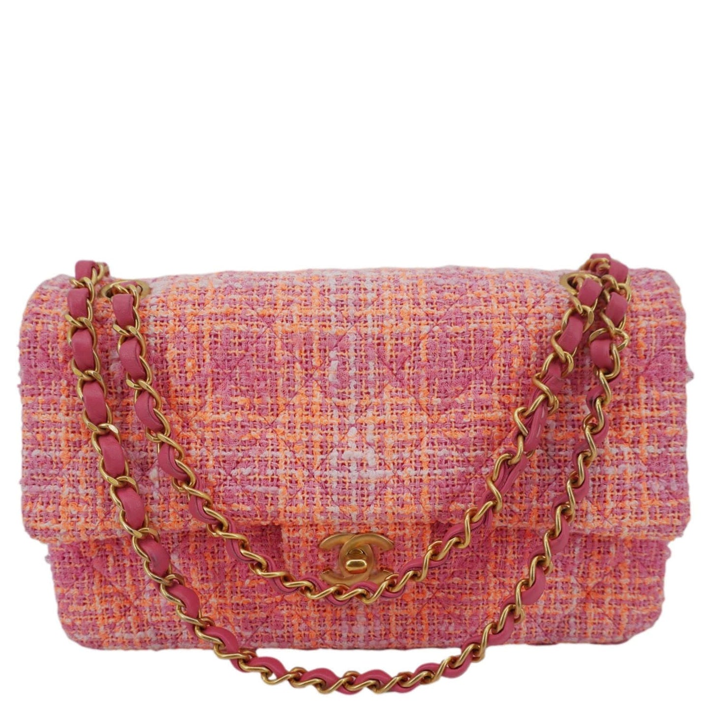 Chanel Rectangular Flap Quilted Tweed Pink Travel Bag