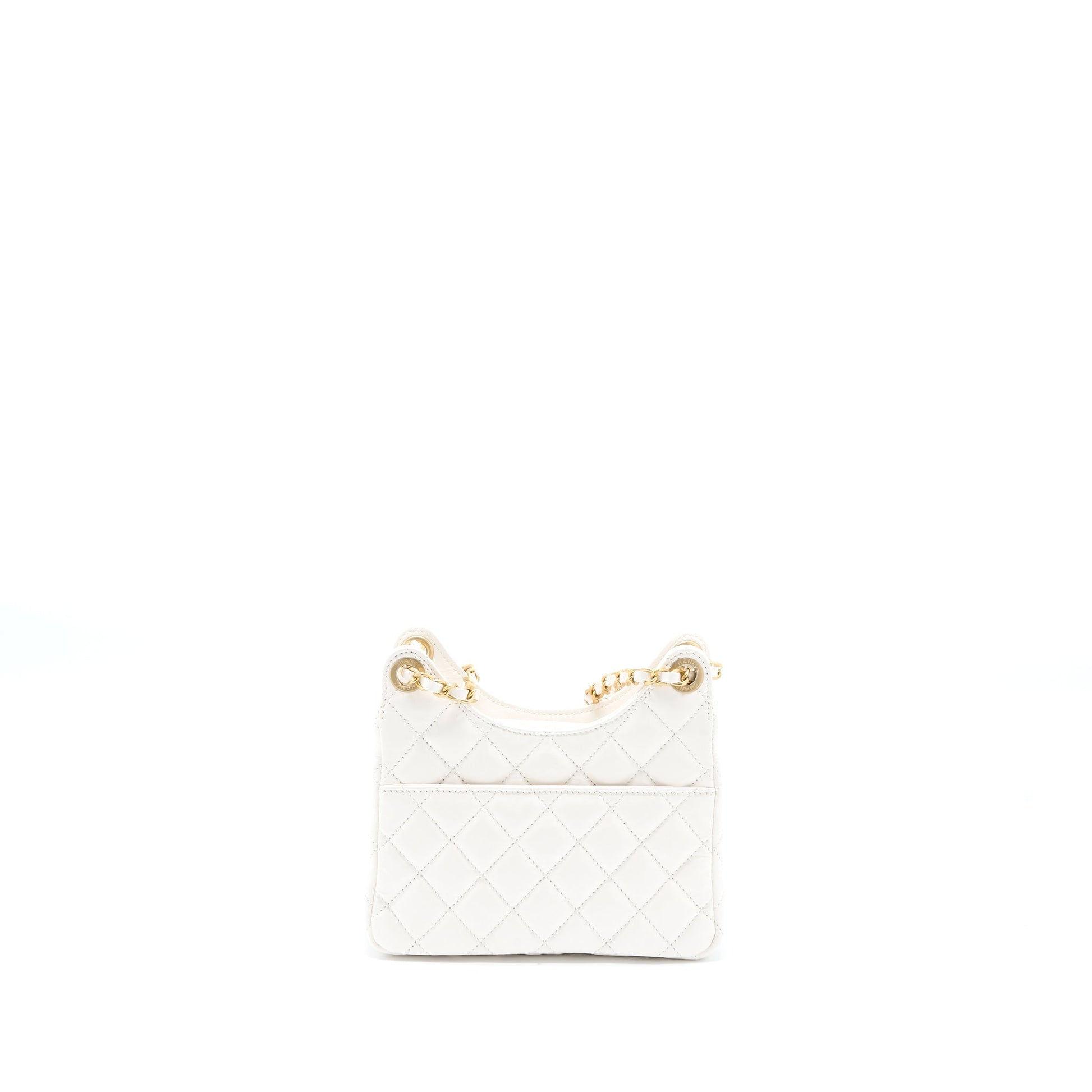 Chanel 23C Hobo Shiny Calfskin Brushed GHW White Small Shoulder Bag