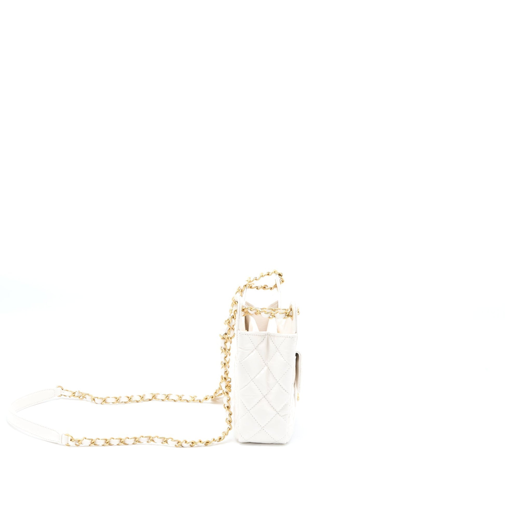 Chanel 23C Hobo Shiny Calfskin Brushed GHW White Small Shoulder Bag