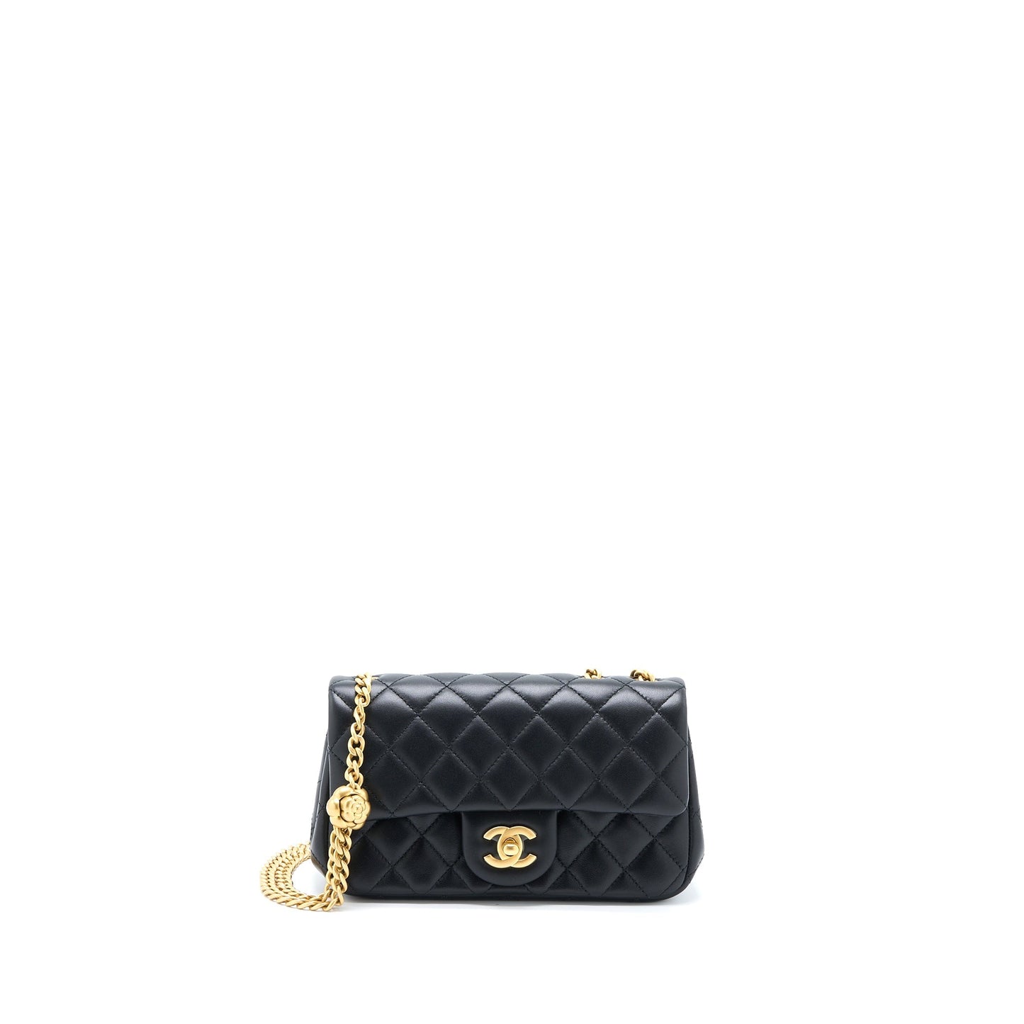 Chanel 23S Camellia Rectangular Lambskin Brushed GHW Black Mini Bag Microchip 1