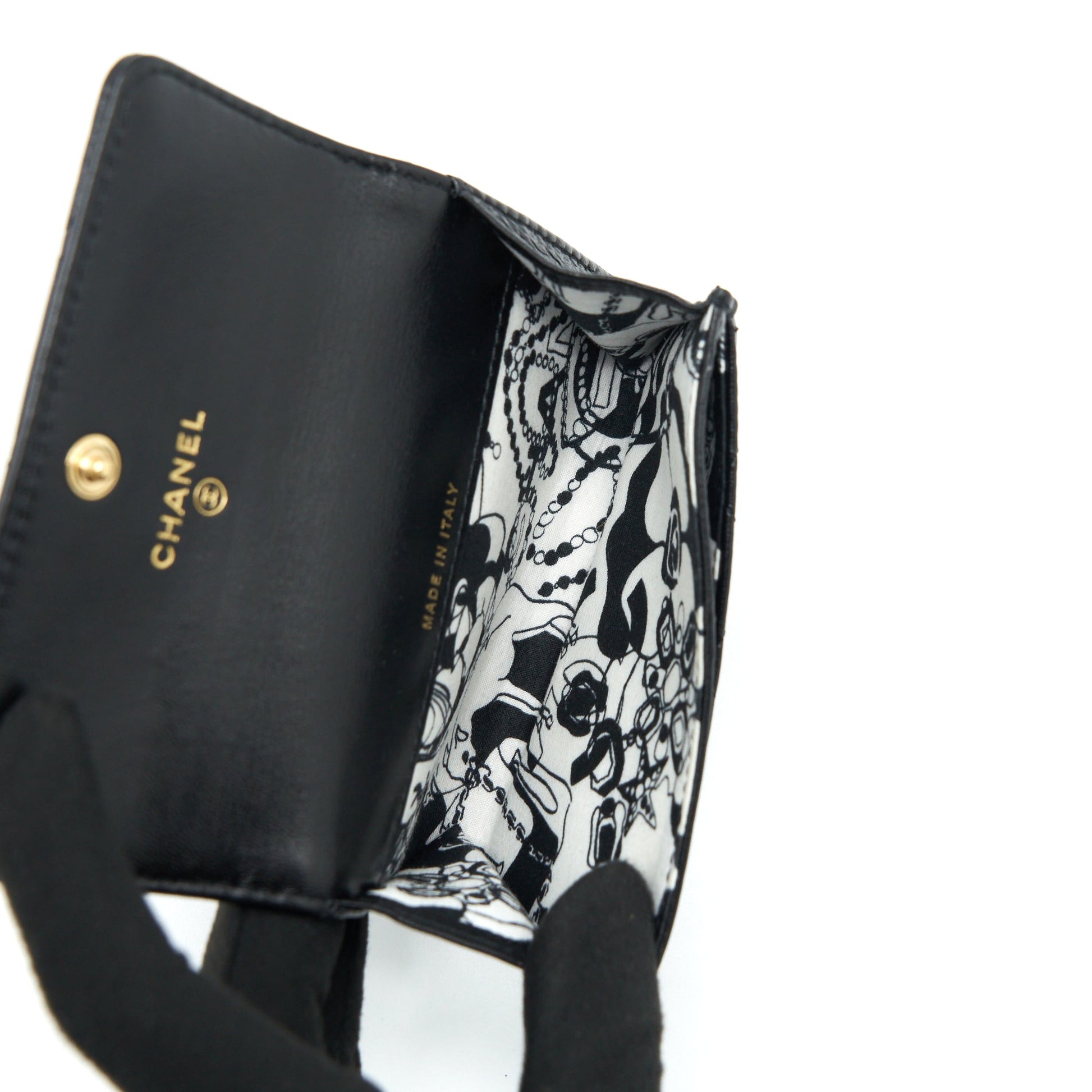 Chanel Quilted Flap Card Holder Lambskin GHW Black Wallet Case