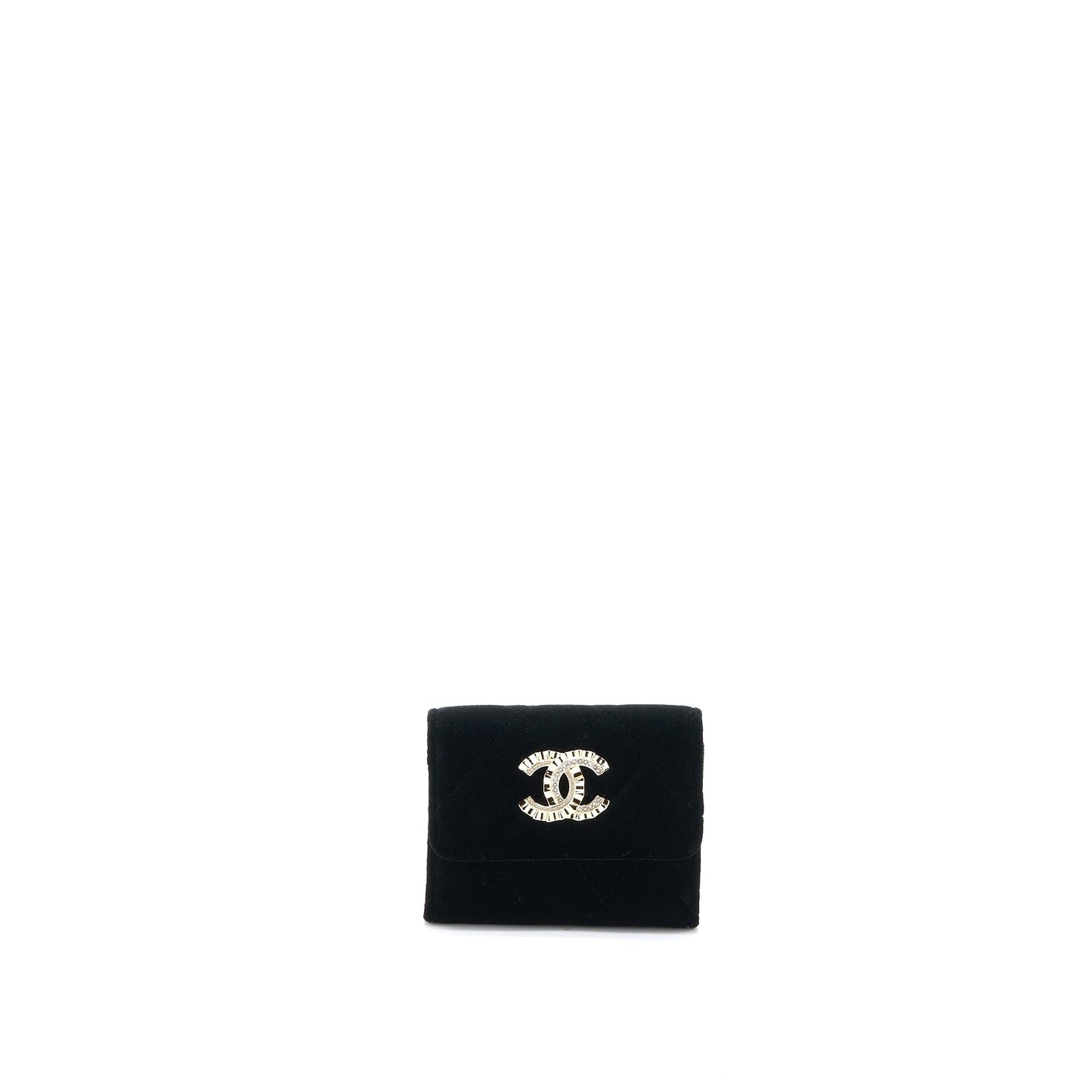 Chanel 21A Flap Card Holder Velvet LGHW Black Wallet Case
