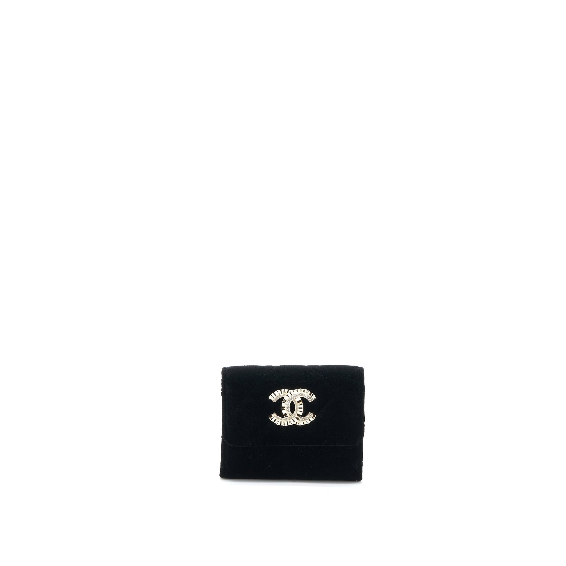 Chanel 21A Flap Card Holder Velvet LGHW Black Wallet Case