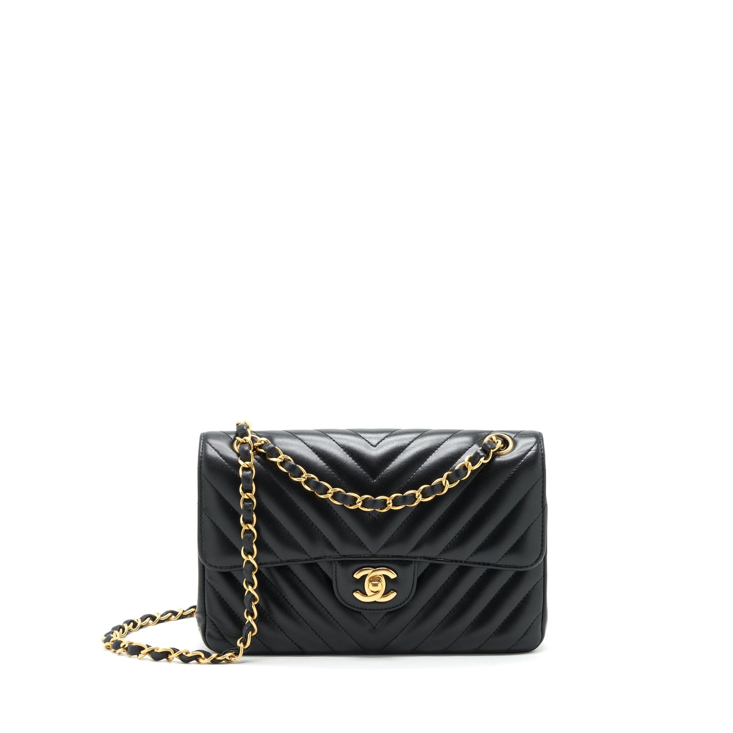Chanel Classic Double Flap Chevron Lambskin GHW Black Small Shoulder Bag