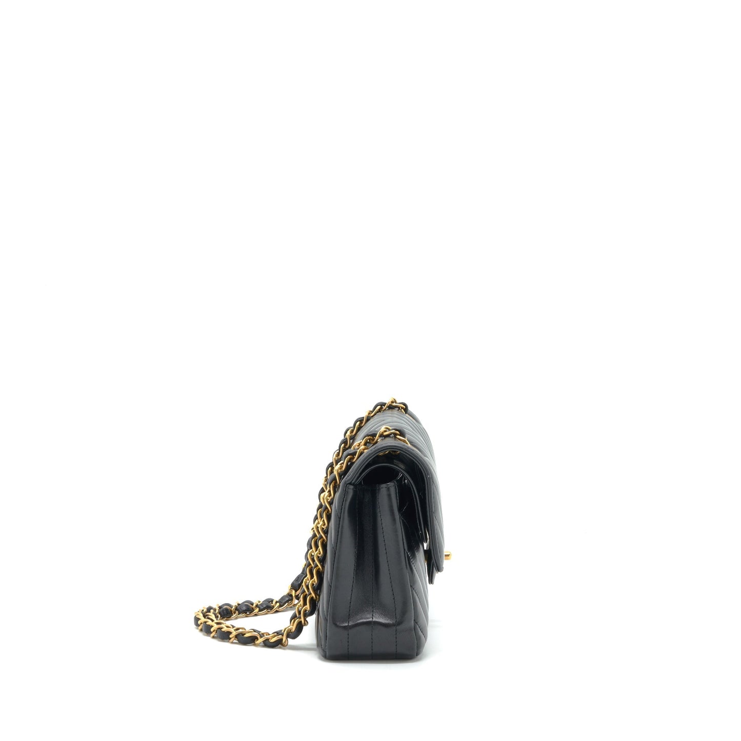 Chanel Classic Double Flap Chevron Lambskin GHW Black Small Shoulder Bag