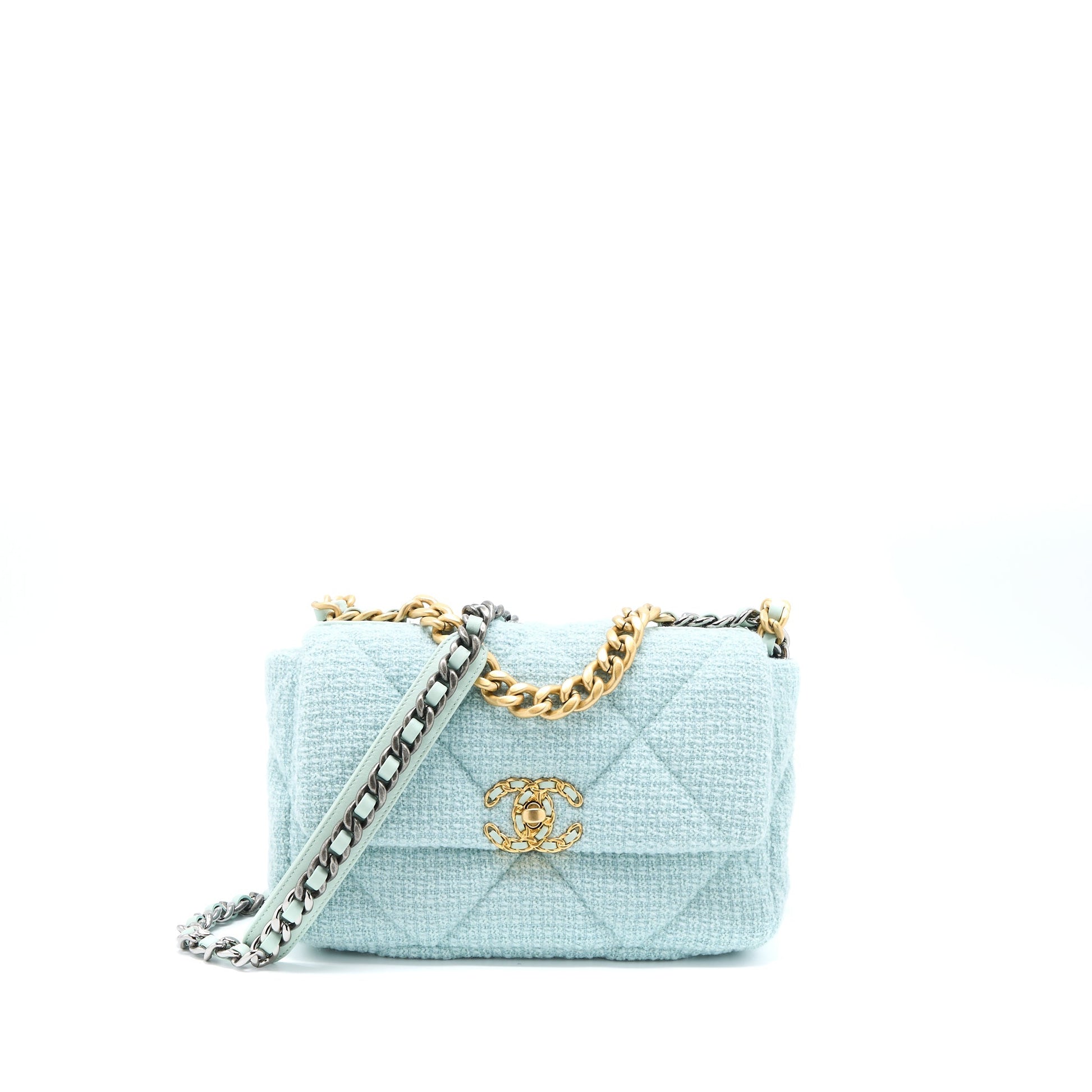Chanel 22B 19 Tweed Light Hardware Micorchip Multicolour Green Small Handbag