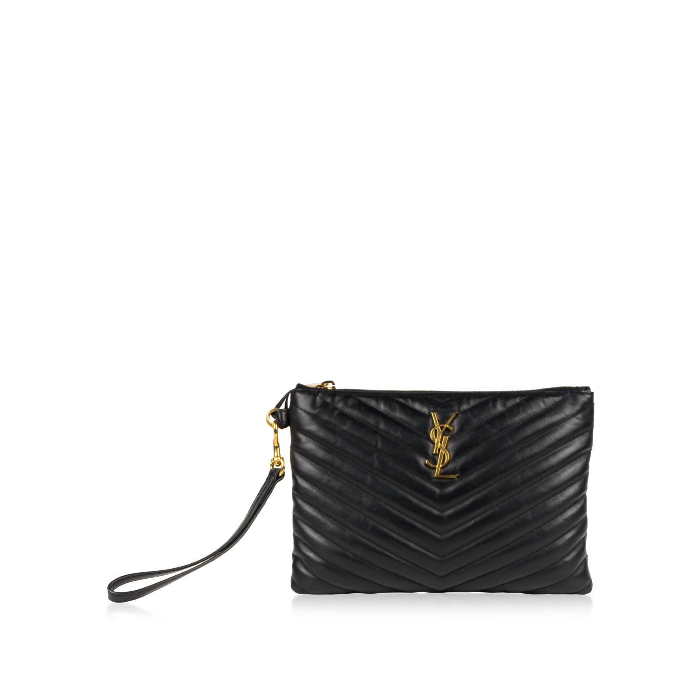 YSL Saint Laurent Chevron Stitched Pouch Clutch Bag