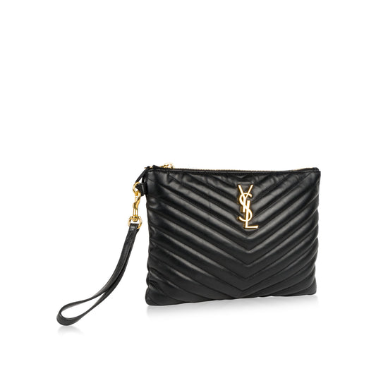 YSL Saint Laurent Chevron Stitched Pouch Clutch Bag