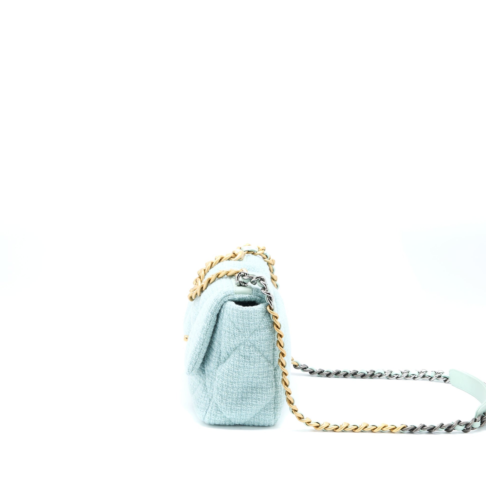 Chanel 22B 19 Tweed Light Hardware Micorchip Multicolour Green Small Handbag
