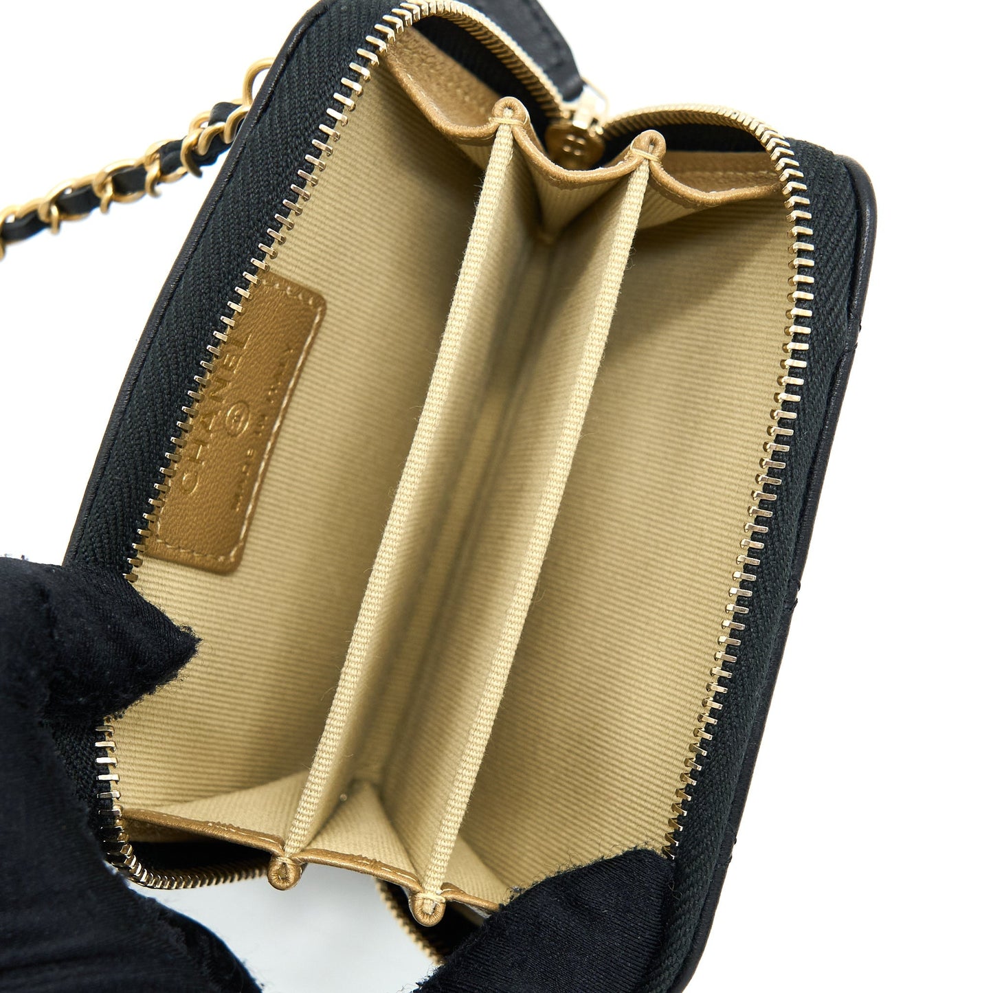Chanel 22C Pearl Crush Card holder Lambskin Black Wallet Case