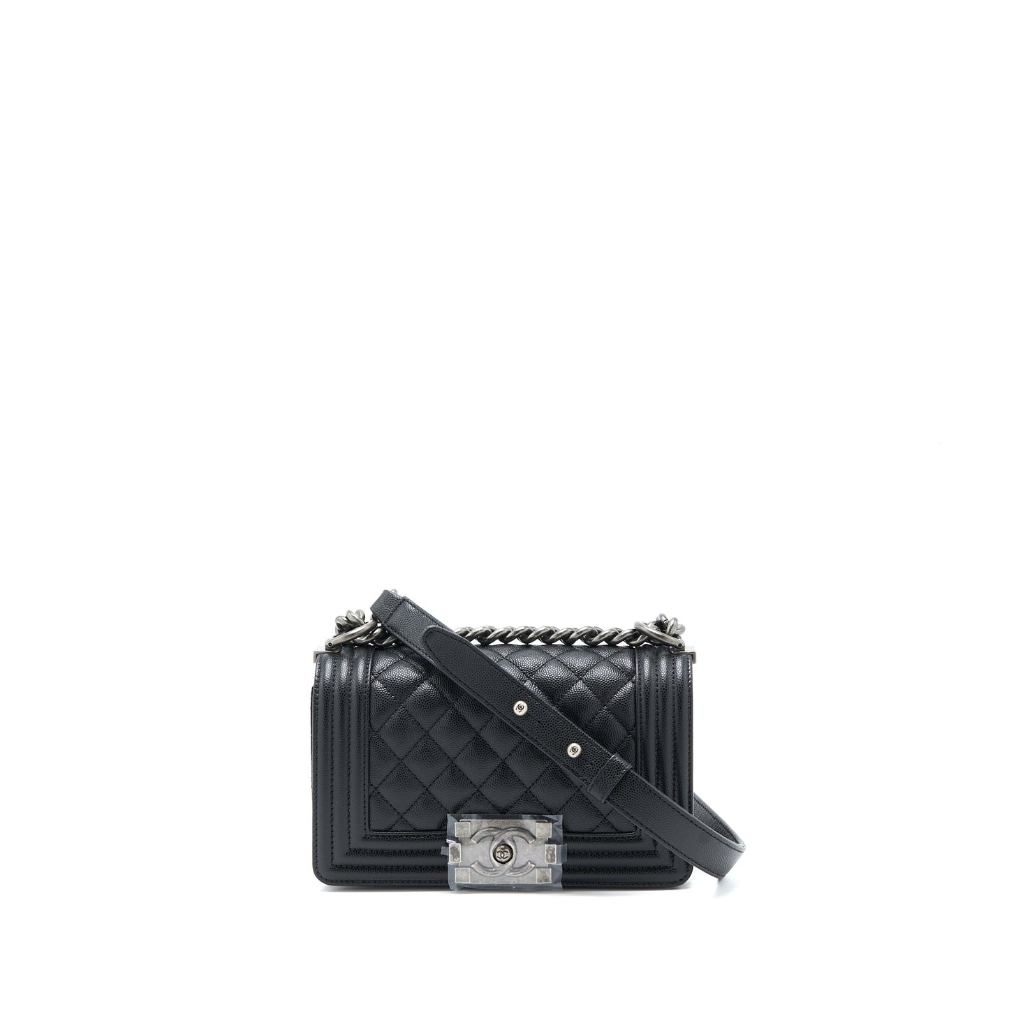 Chanel Boy Caviar Ruthenium SHW Microchip Black Small Handbag