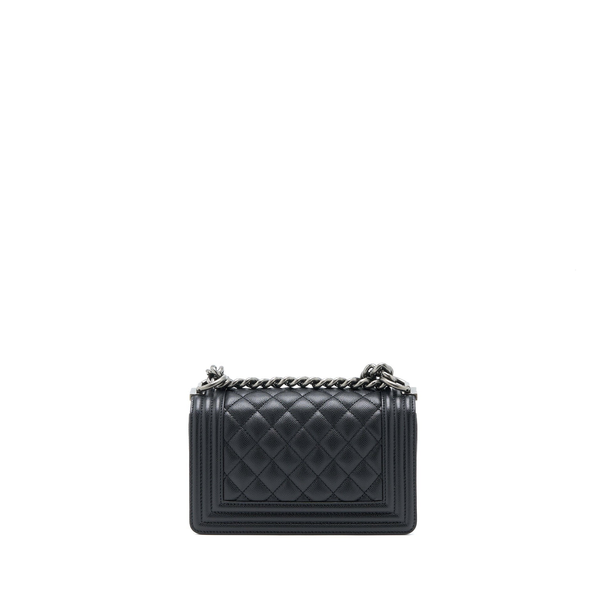 Chanel Boy Caviar Ruthenium SHW Microchip Black Small Handbag