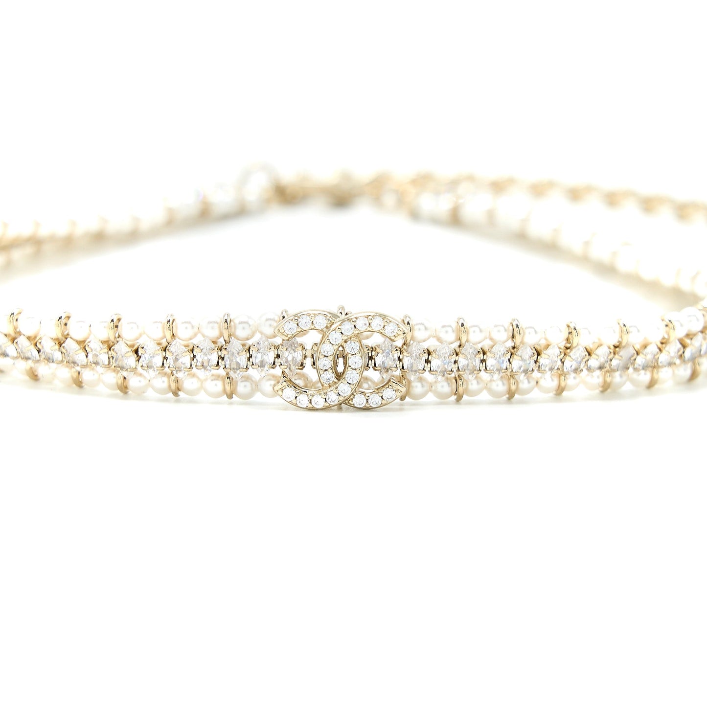 Chanel CC Logo Chocker Crystal Pearl LGHW Handbag