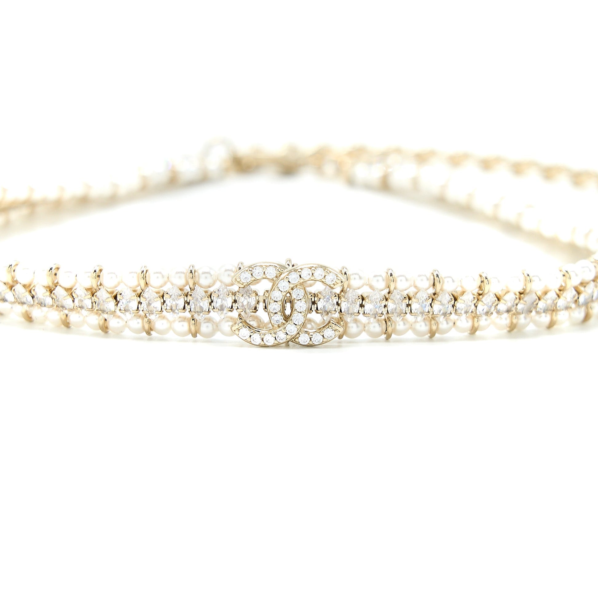 Chanel CC Logo Chocker Crystal Pearl LGHW Handbag