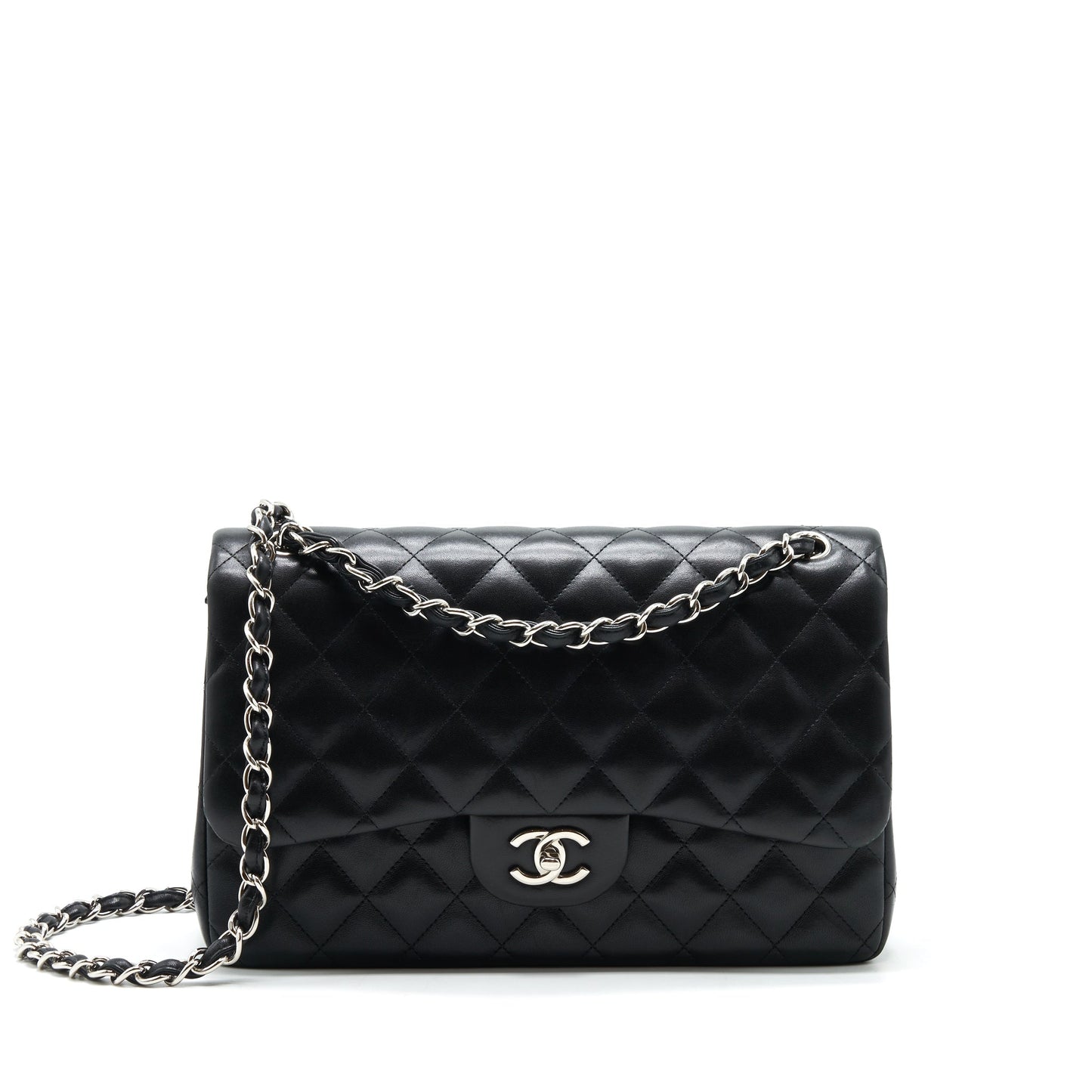 Chanel Classic jumbo Double flap Lambskin SHW Black Shoulder Bag