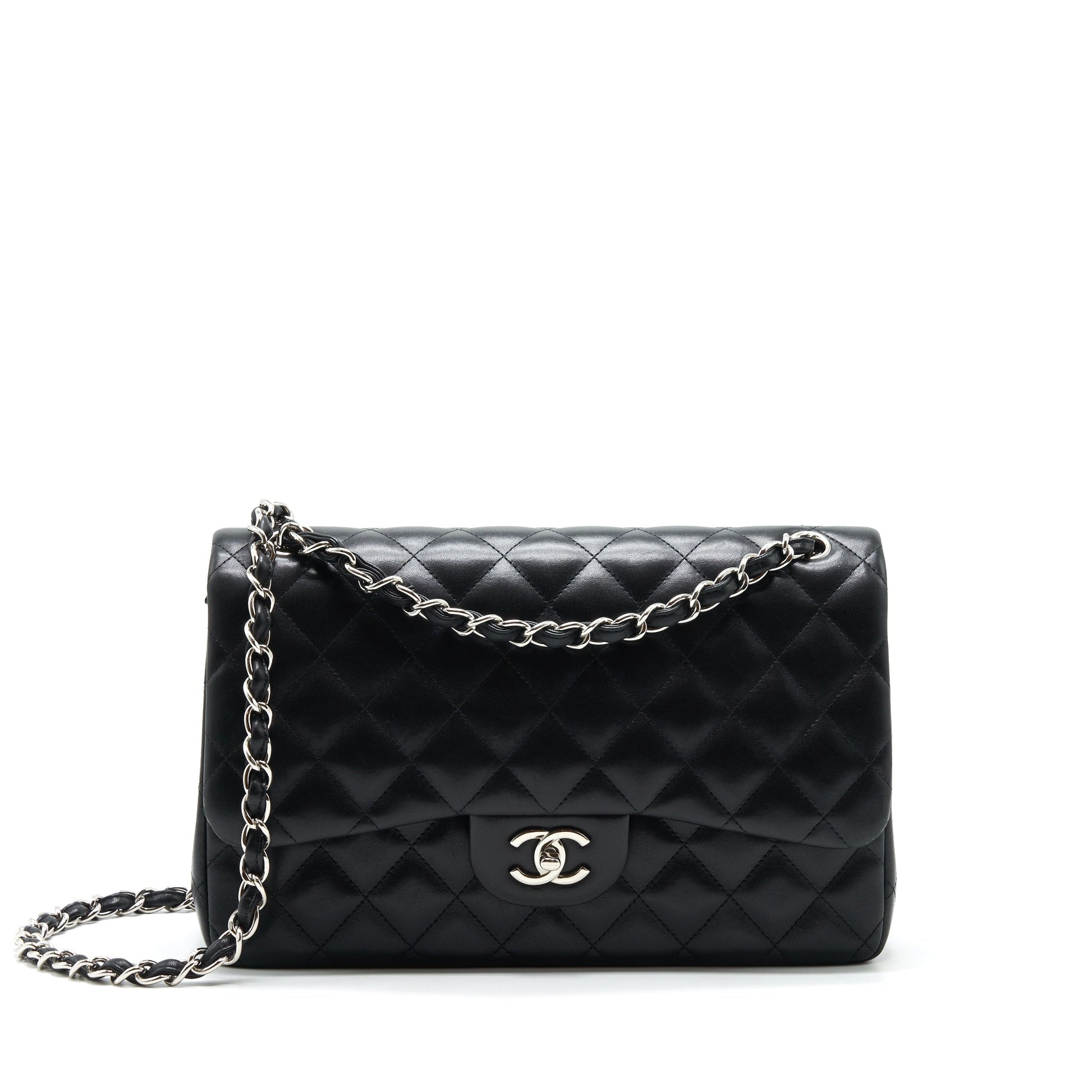 Chanel Classic jumbo Double flap Lambskin SHW Black Shoulder Bag