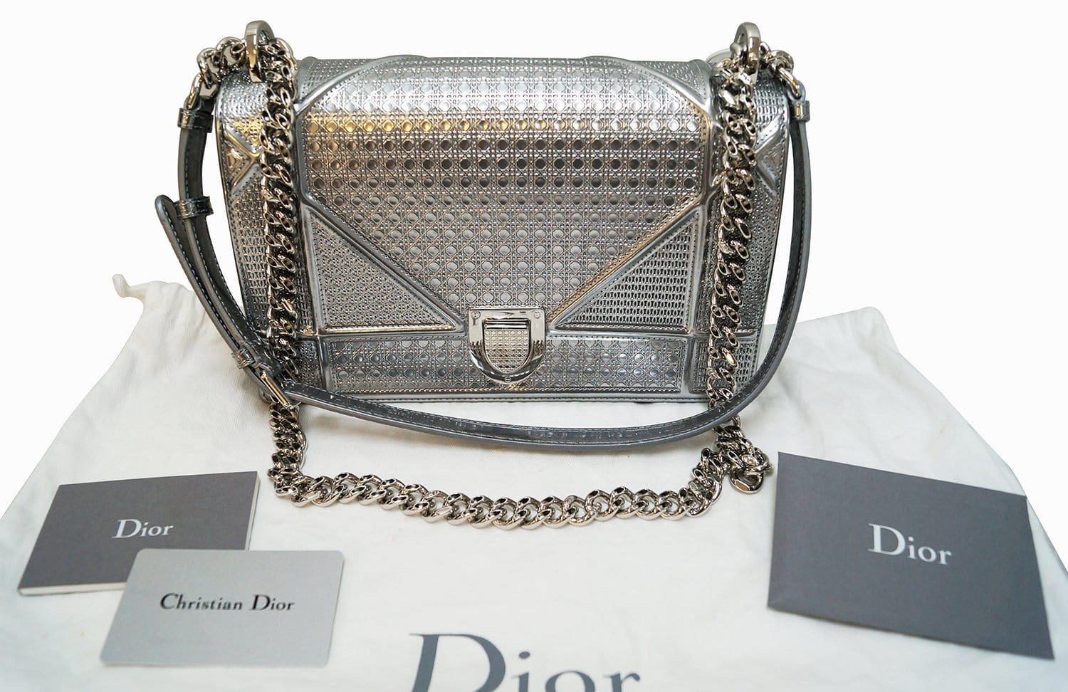 Dior Handbags ama Perforated Bag Leather Silver Shoulder Bag