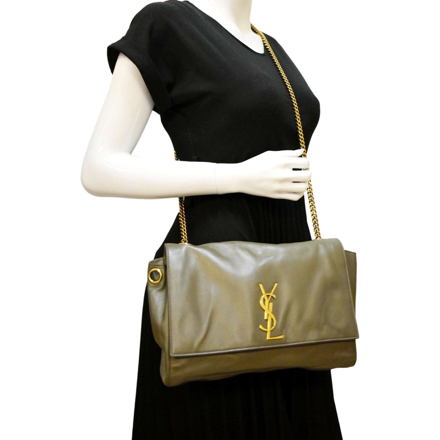 YSL Saint Laurent Saint Kate Reversible Crossbody Bag Leather Green