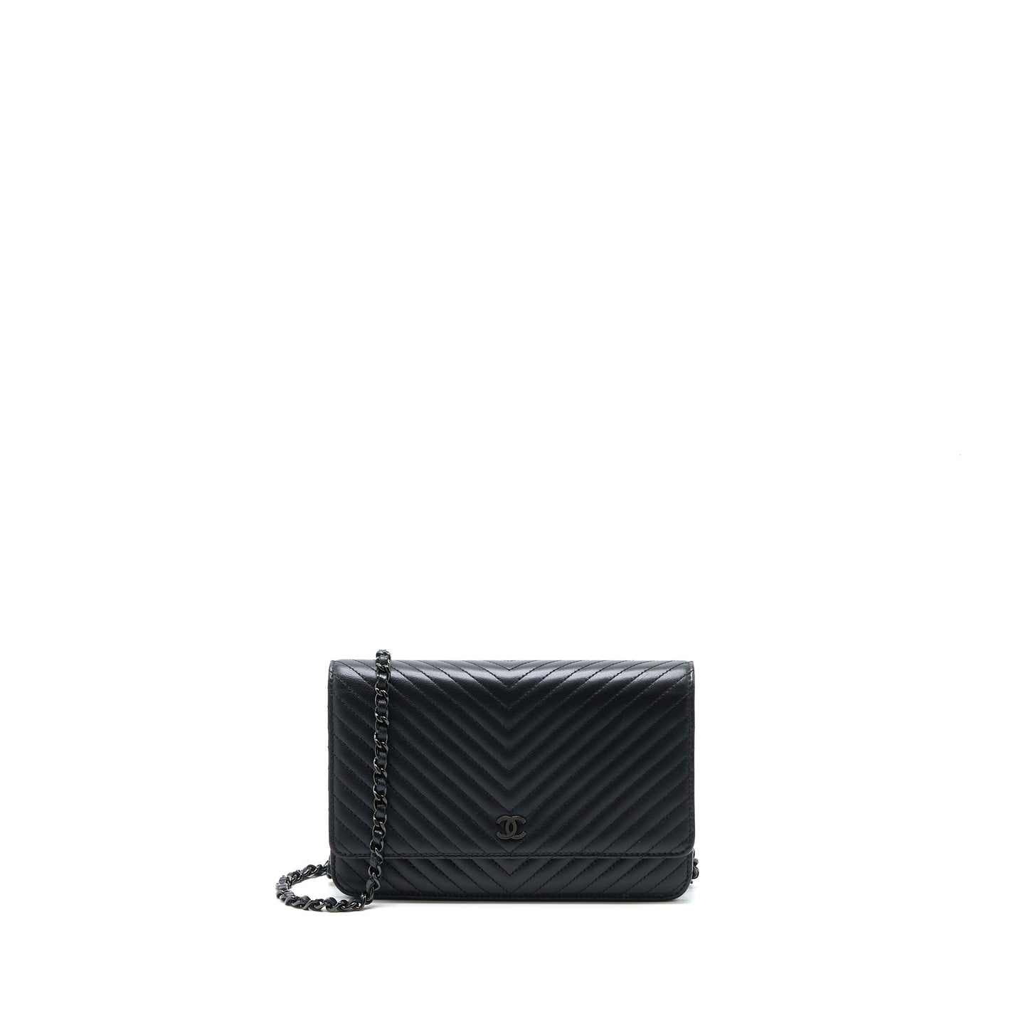 Chanel Chevron On Hardware Black Wallet Case