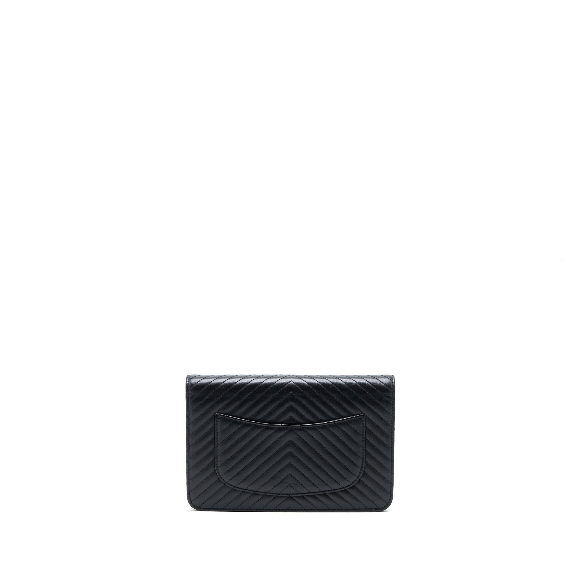 Chanel Chevron On Hardware Black Wallet Case