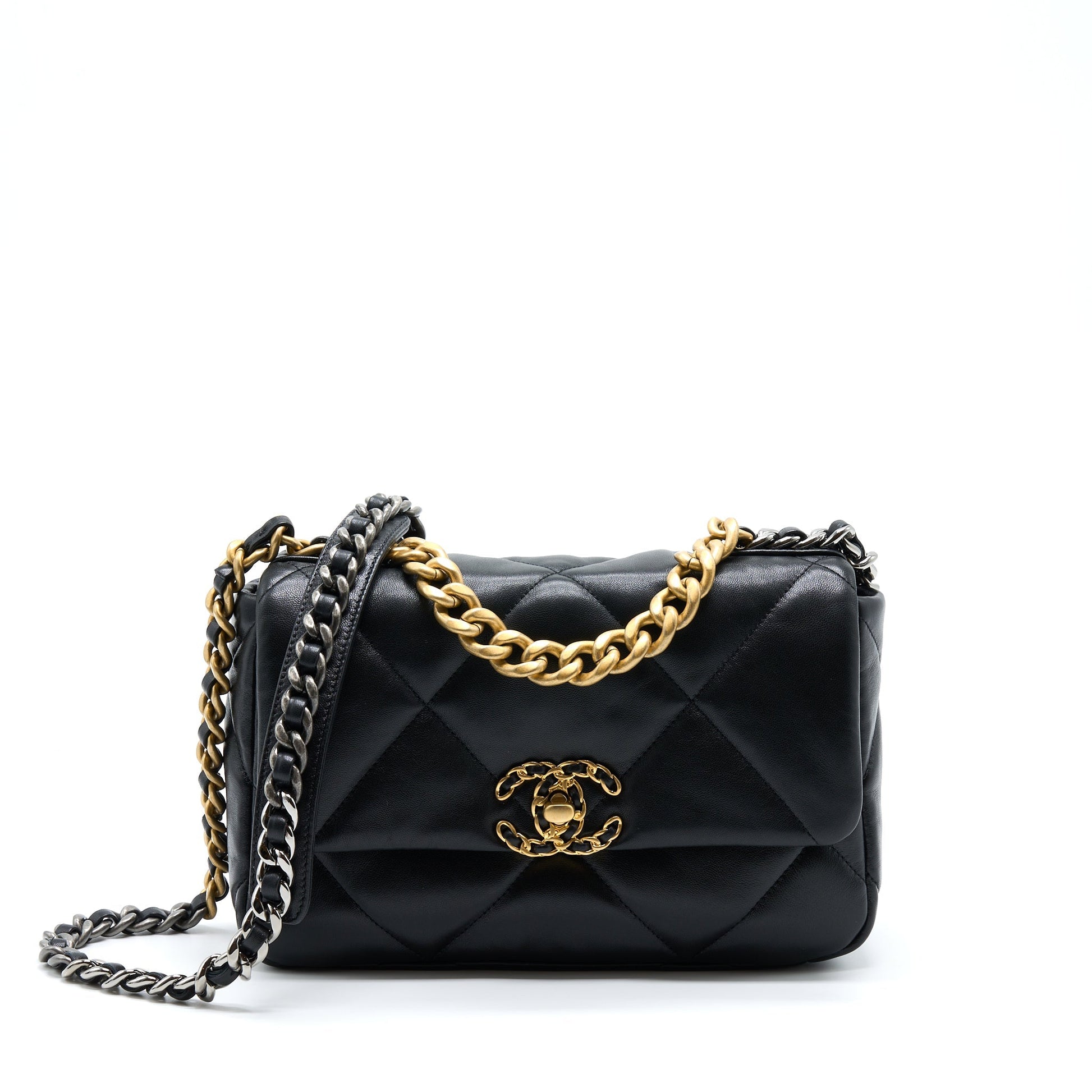Chanel 19 Lambskin Hardware Microchip Multicolour Black Small Handbag Microchip 1