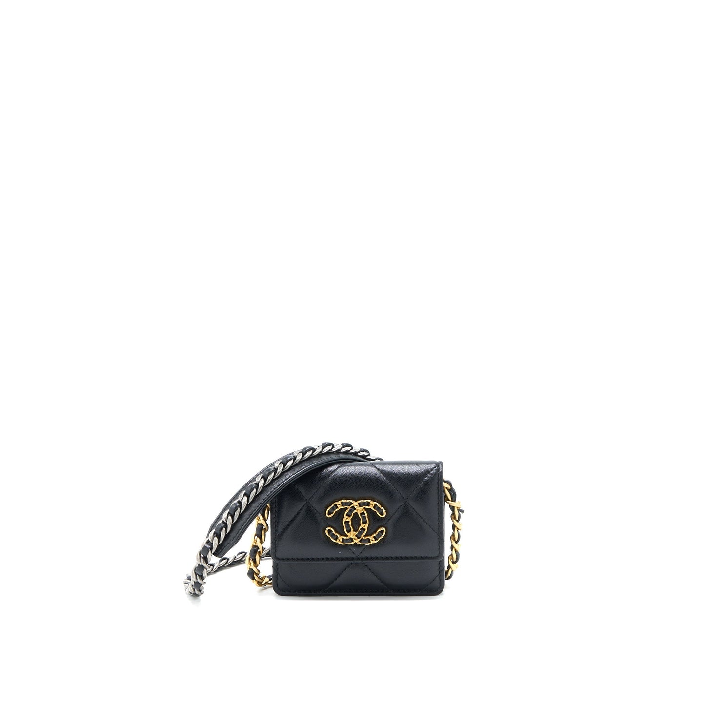 Chanel 19 Flap Card Holder Lambskin Hardware Multicolor Multicolour Black Wallet Case