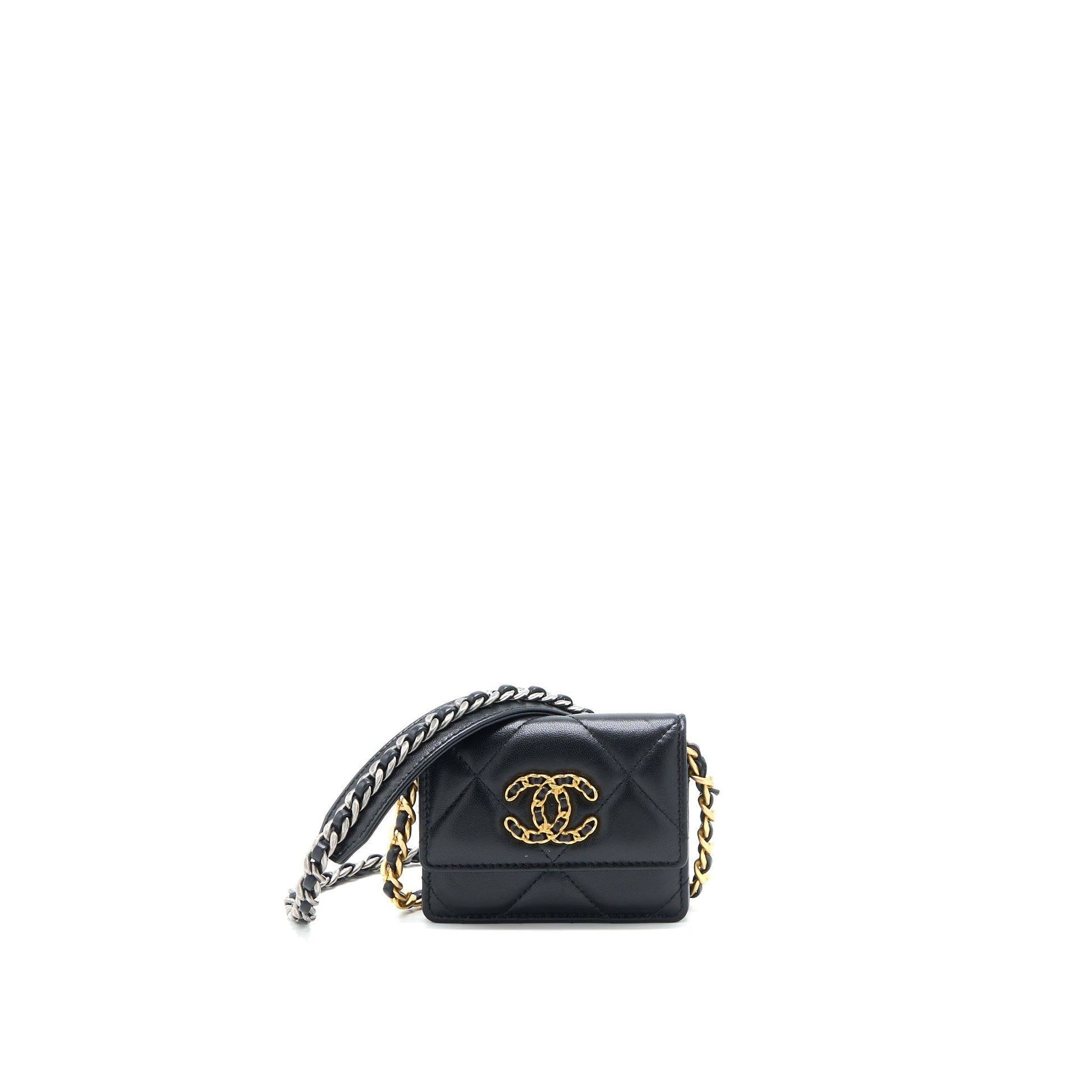 Chanel 19 Flap Card Holder Lambskin Hardware Multicolor Multicolour Black Wallet Case