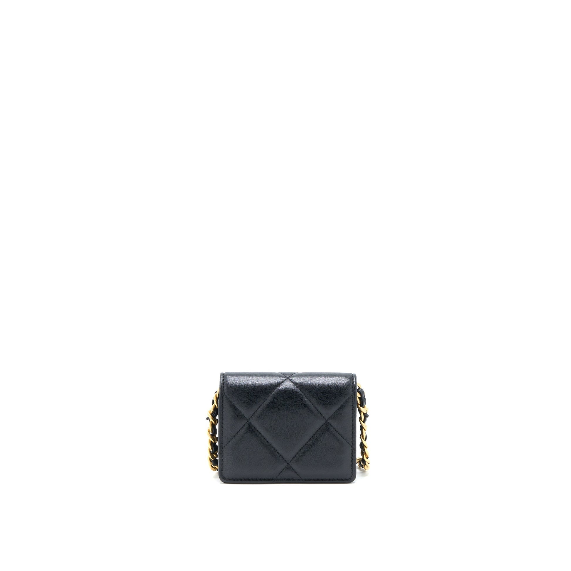 Chanel 19 Flap Card Holder Lambskin Hardware Multicolor Multicolour Black Wallet Case